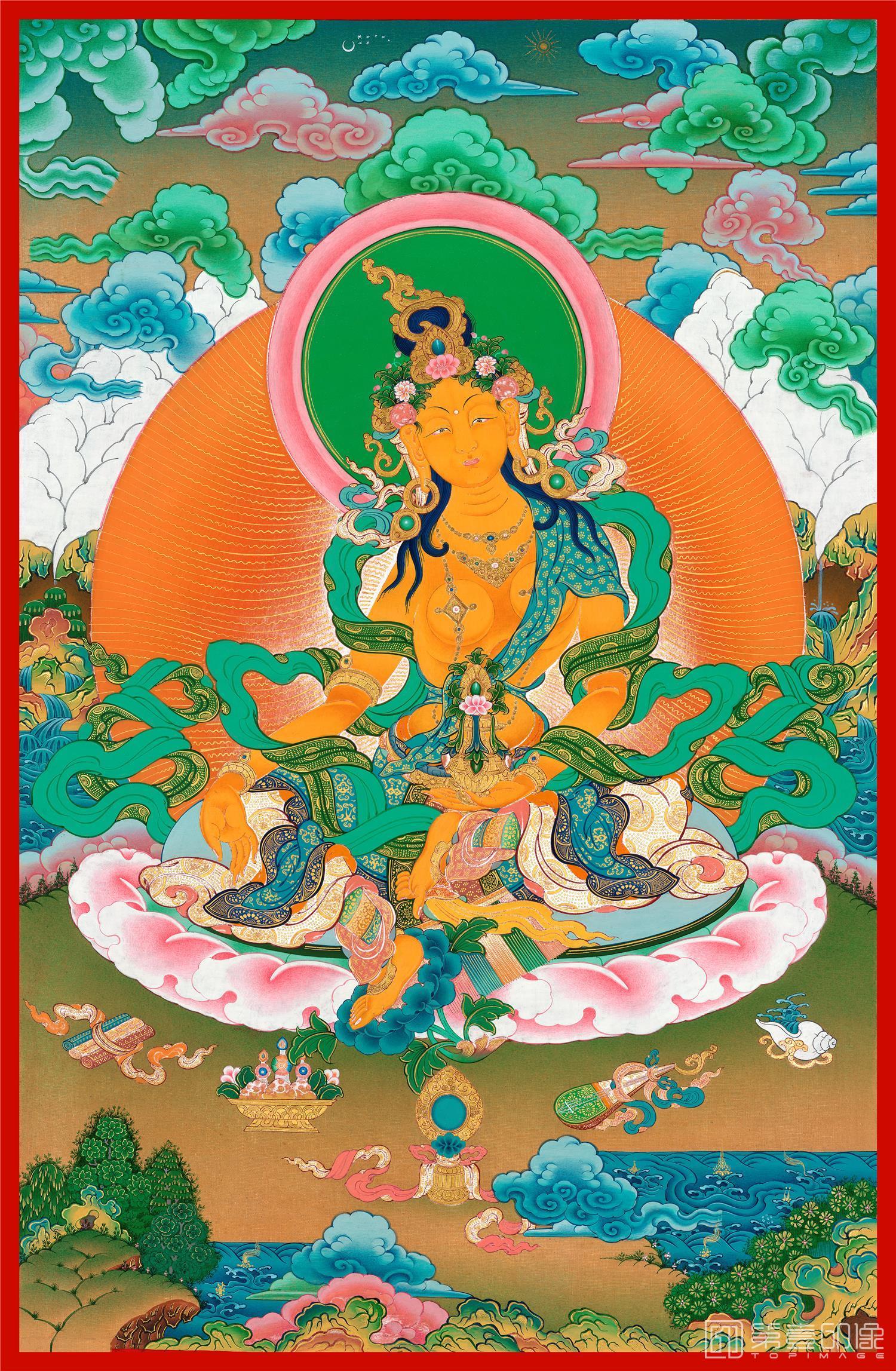 水彩画-唐卡立轴绢本-2