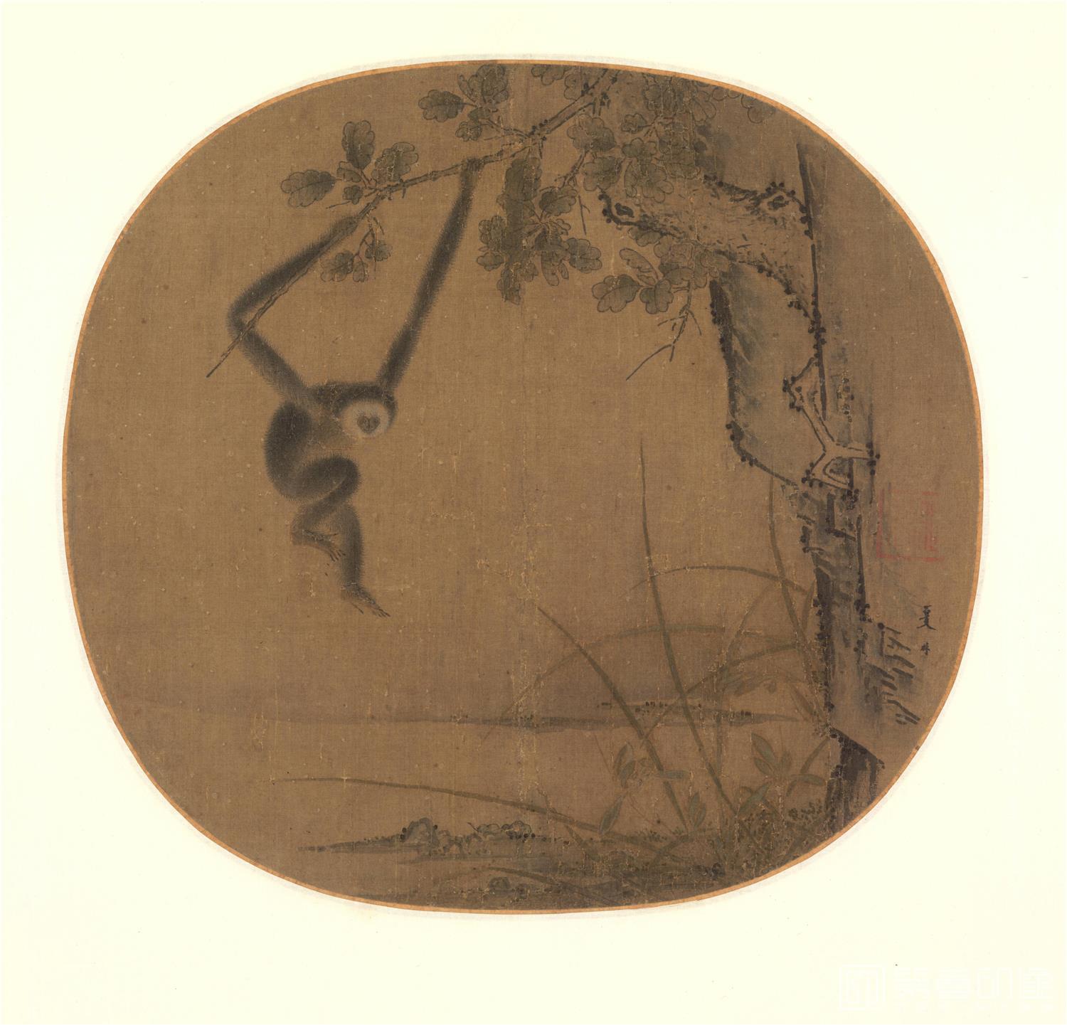 国画-猿戏图绢-24.8x26.5cm