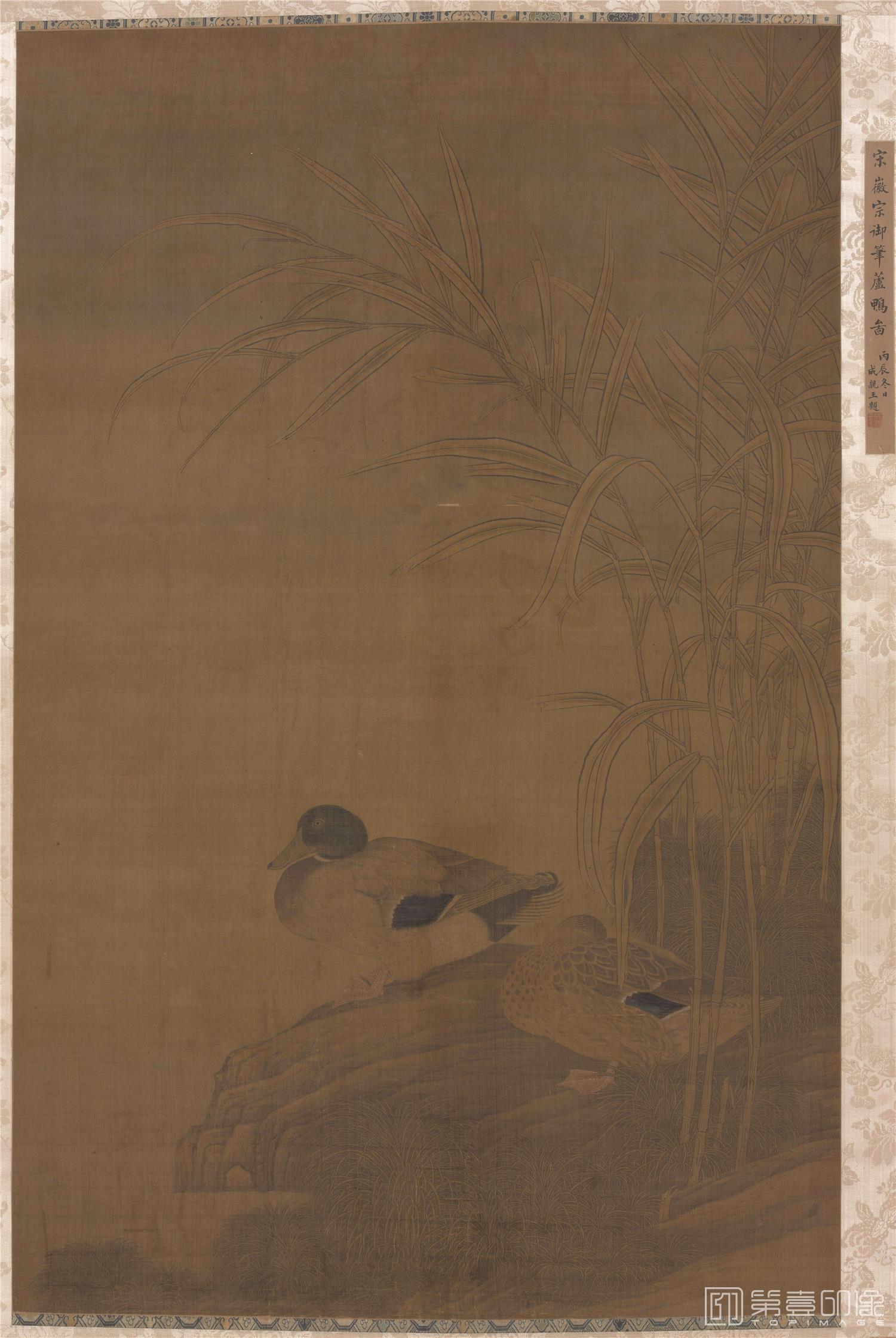 国画-芦鸭图轴绢本-122.5x79.4cm