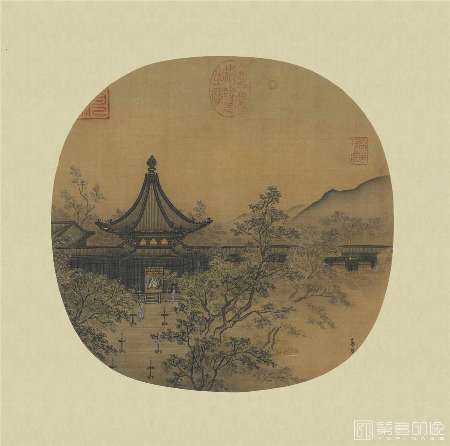 国画-秉烛夜游图绢本-24.8x25.2cm