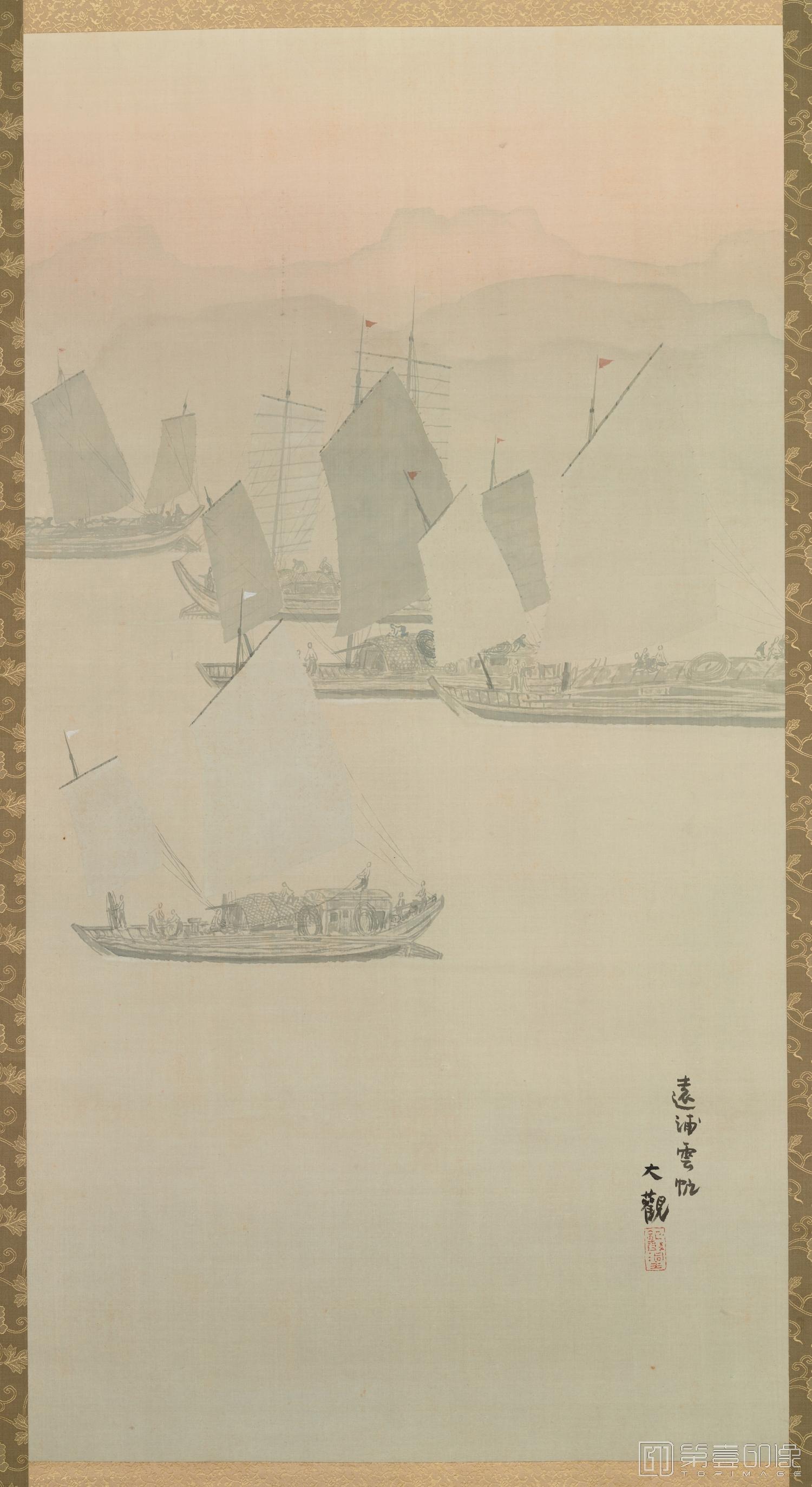 国画-日本大正元年 横山大观 潇湘八景-1-远浦云帆绢本 (东京)-1136×606