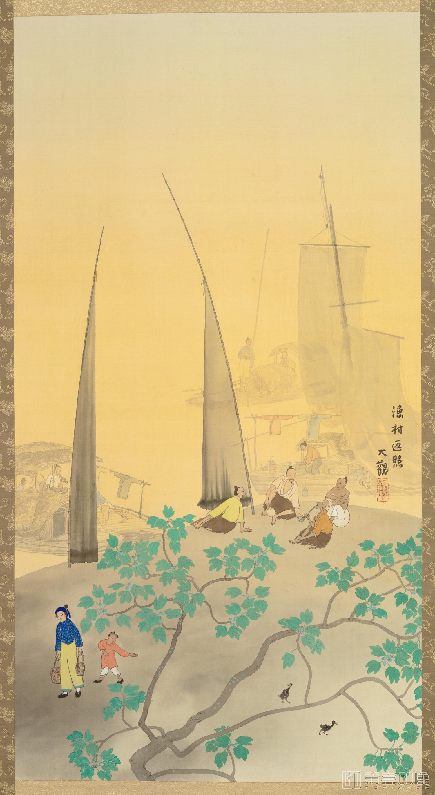 国画-日本大正元年 横山大观 潇湘八景-5-渔村返照绢本 (东京)-1136×606