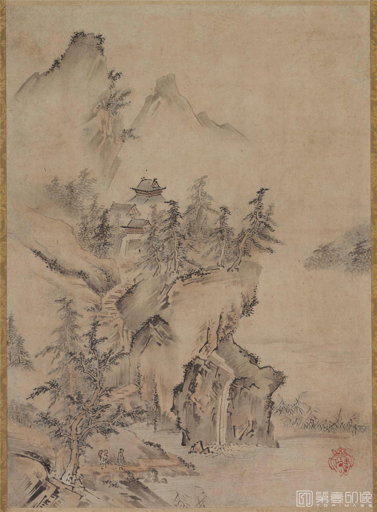 国画-山寺问道图立轴纸本-40×54cm