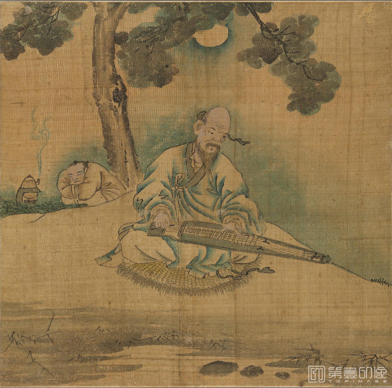 国画-松下抚琴图页绢本-235×238cm
