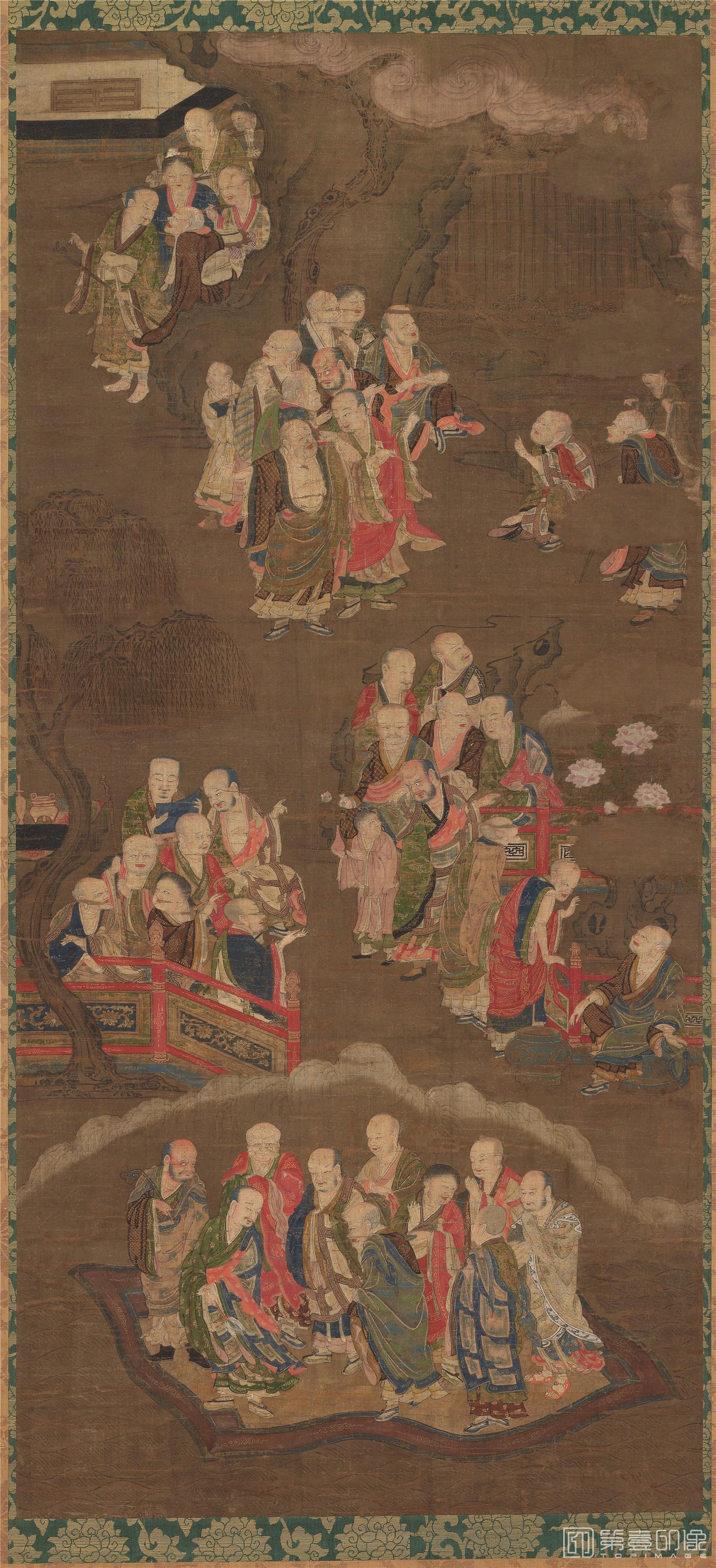 国画-罗汉图立轴绢本-116×537