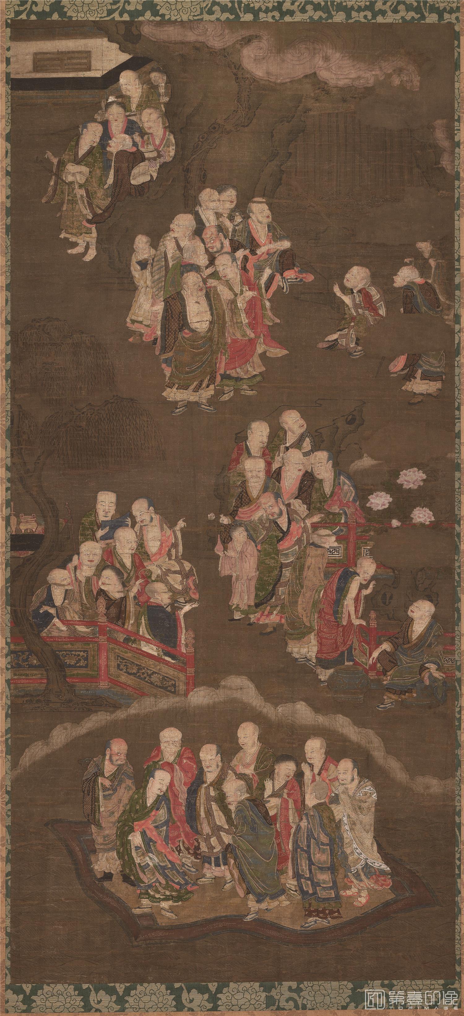 国画-罗汉莲花图轴绢本-111×51