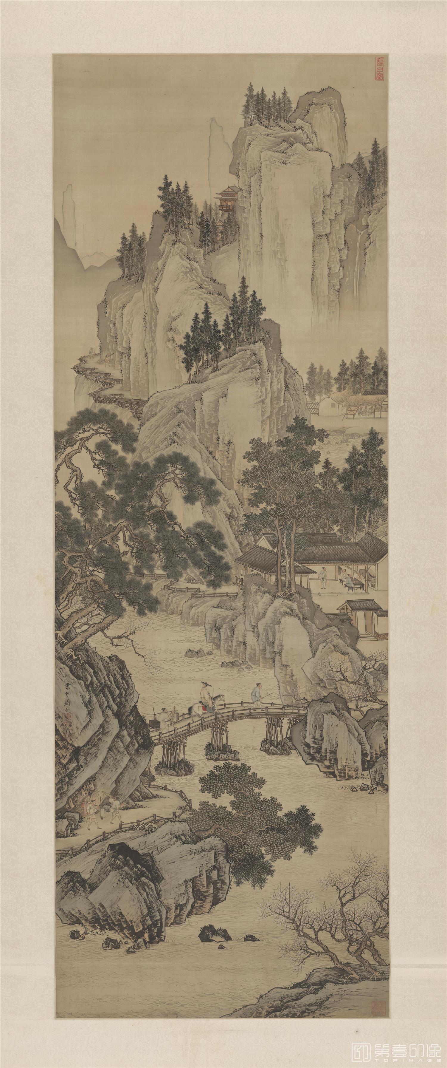 国画-春山游骑图轴绢本-851×64cm