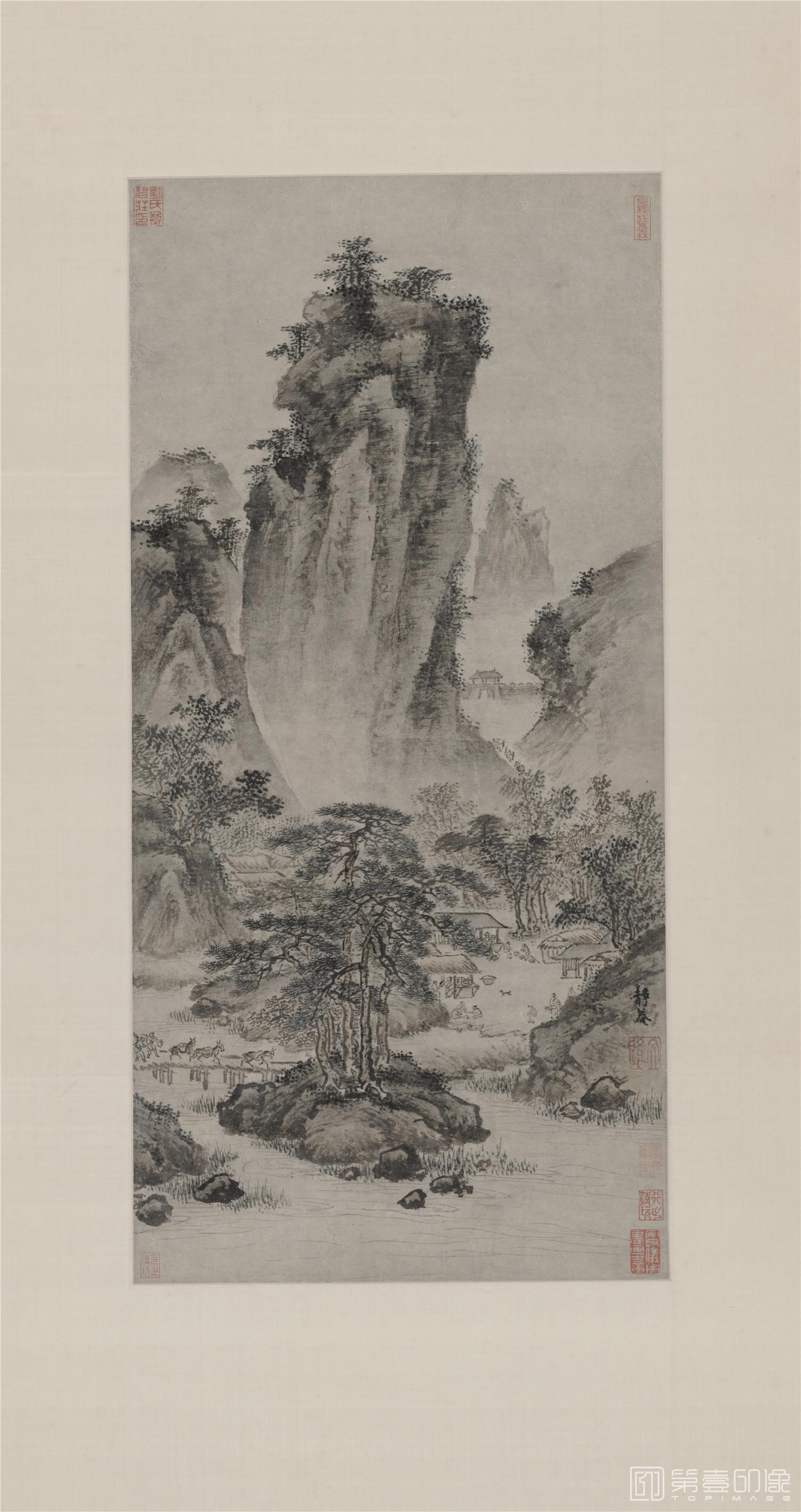 国画-关山行旅图纸本-18×297cm