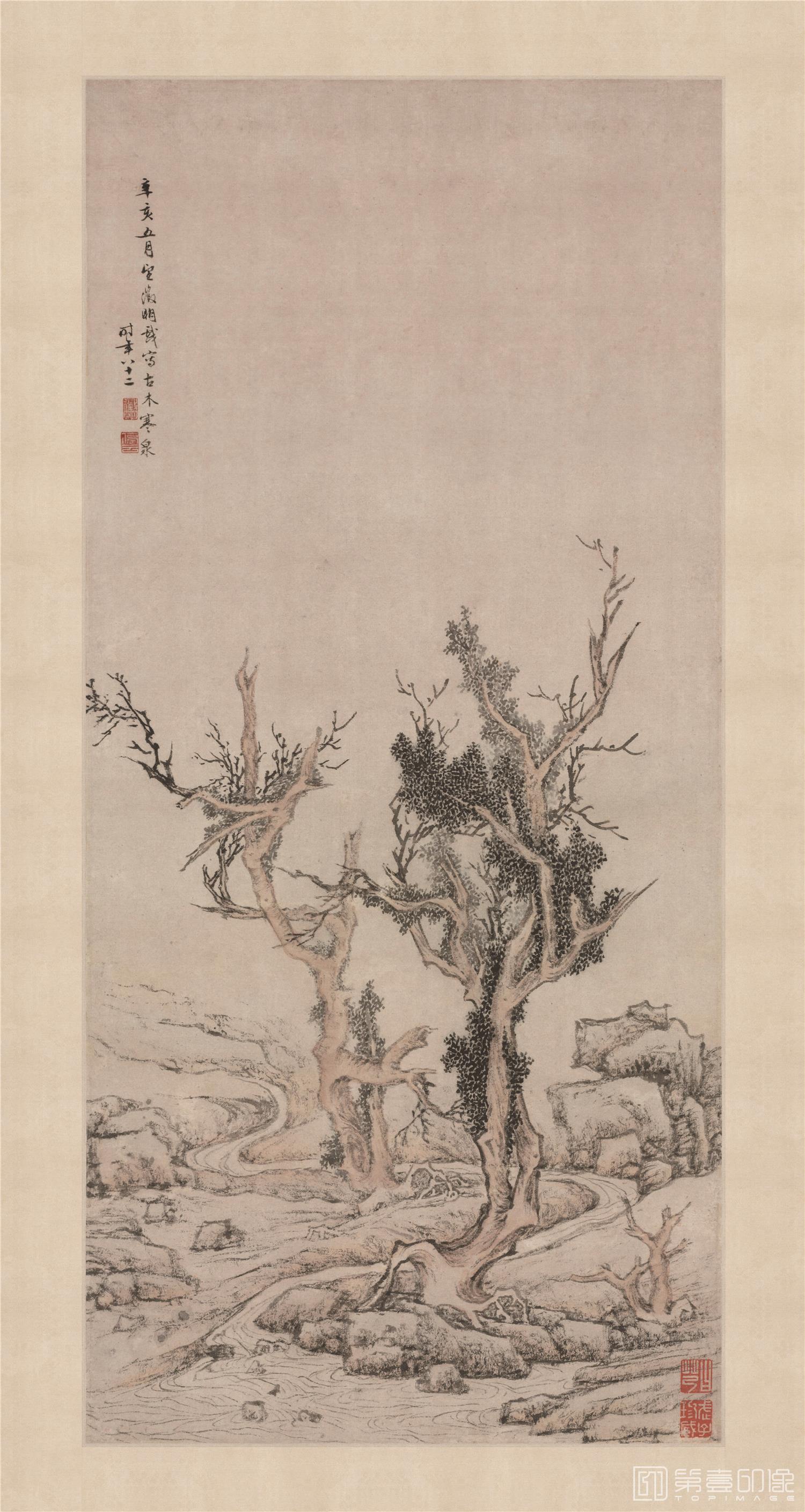 国画-古木寒泉图立轴纸本-1143×47cm