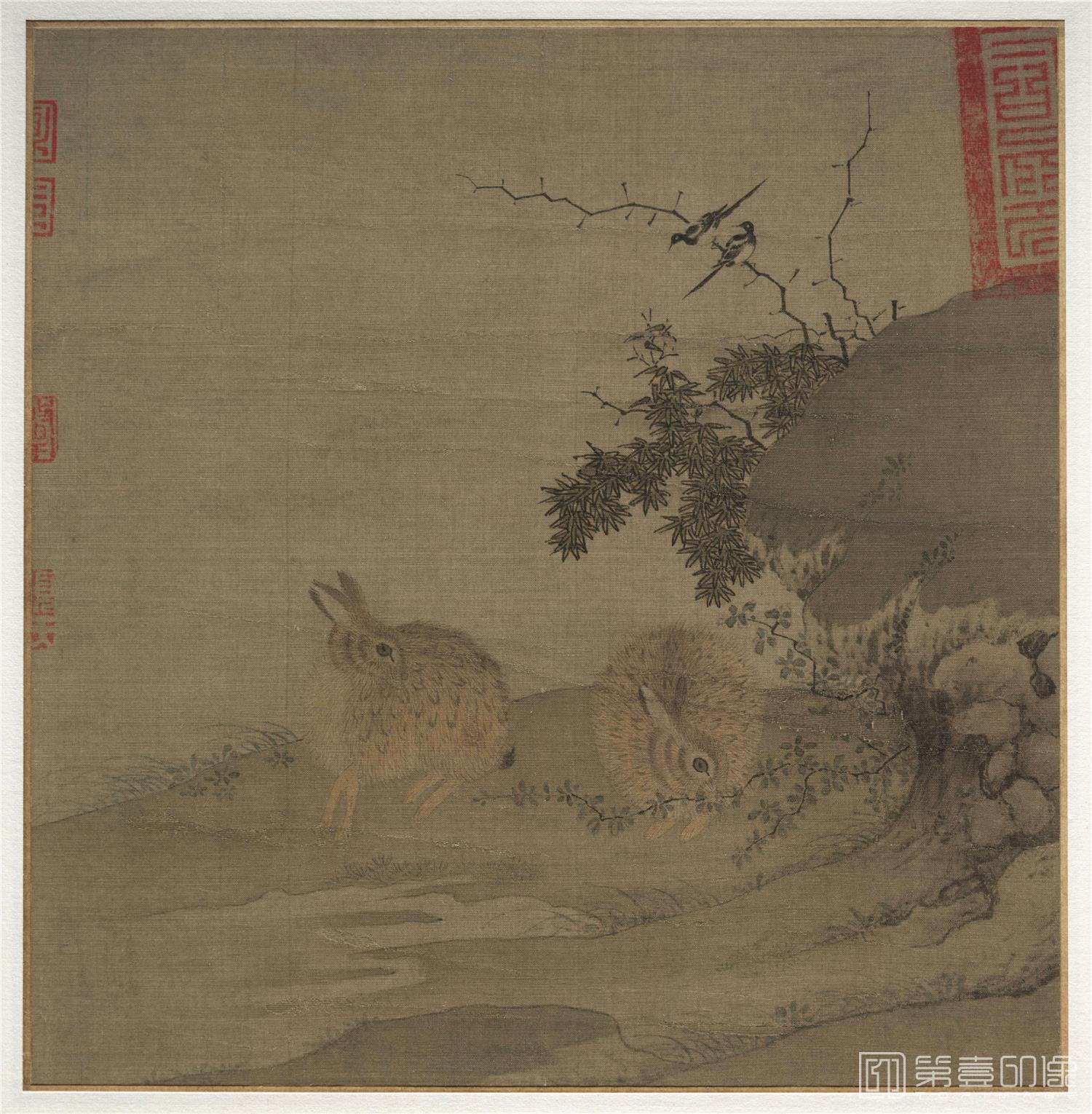 国画-山鹊双兔图绢本-356×426cm