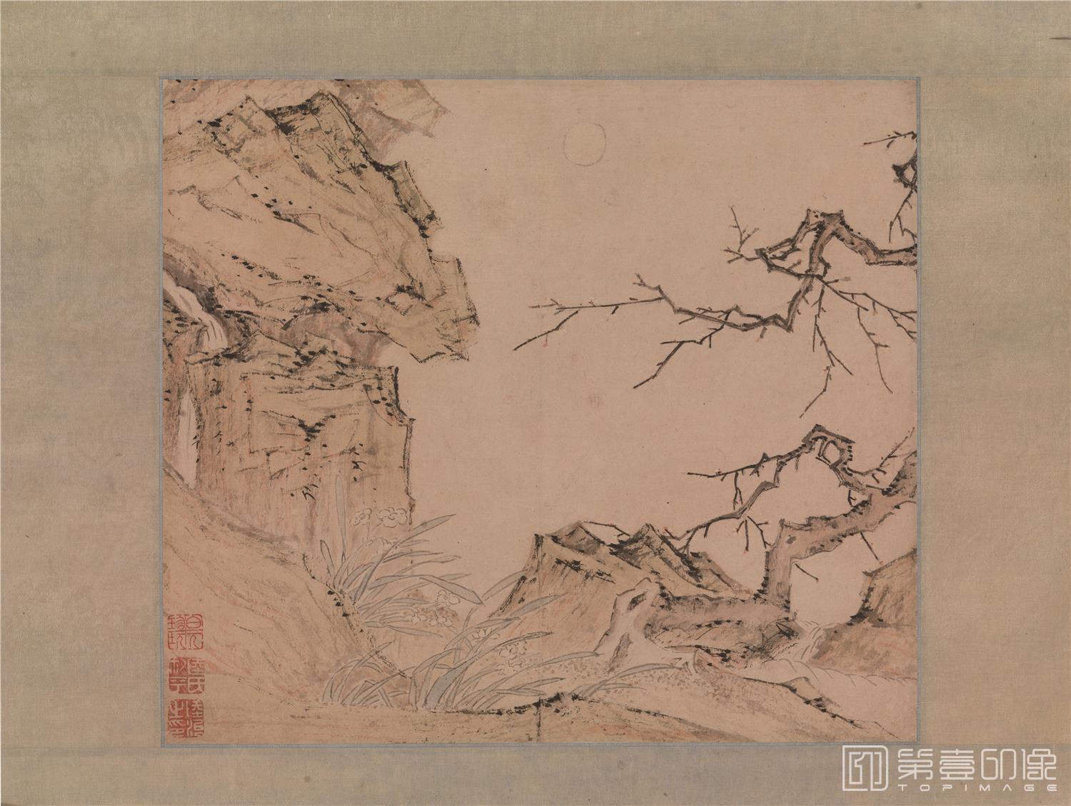 国画-水仙梅石图页纸本-58×44cm