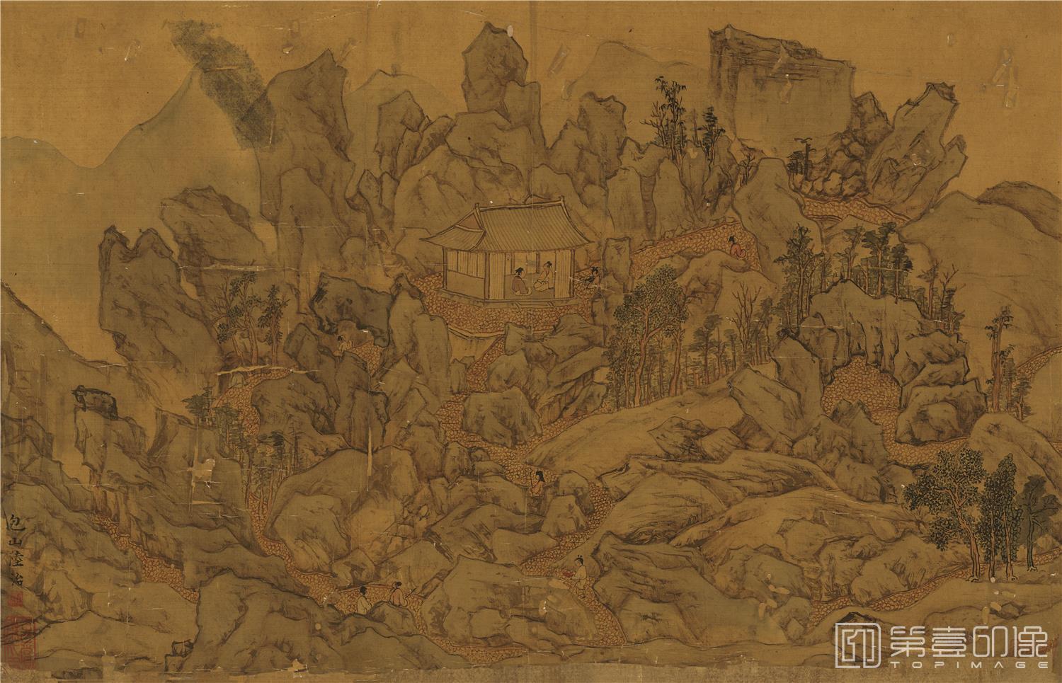 国画-山水图镜心绢本-51×79