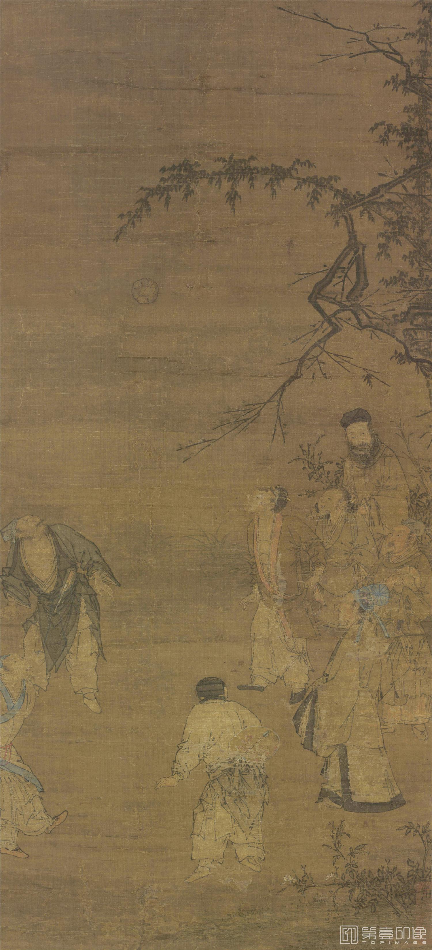 国画-蹴鞠图立轴绢本-50111cm
