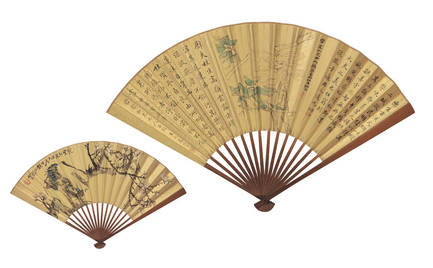 国画-邓启昌富贵图白梅纸本成扇-185×49