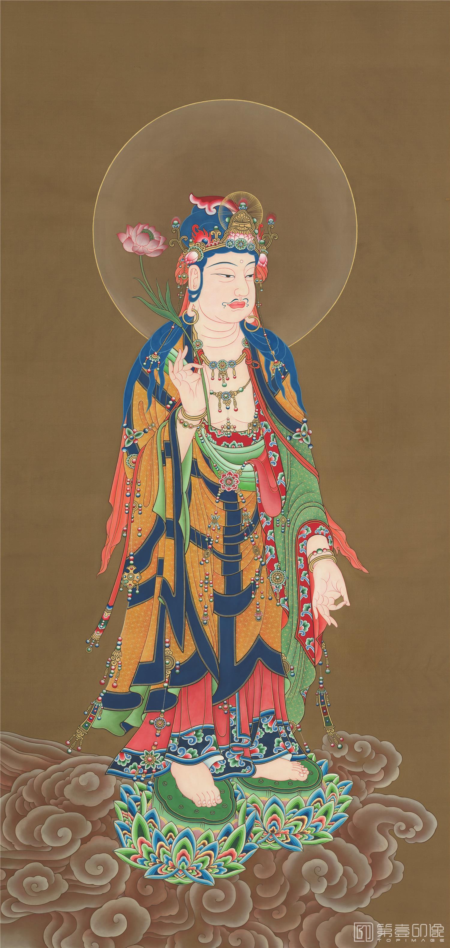 国画-三圣大势主立轴绢本-100×47