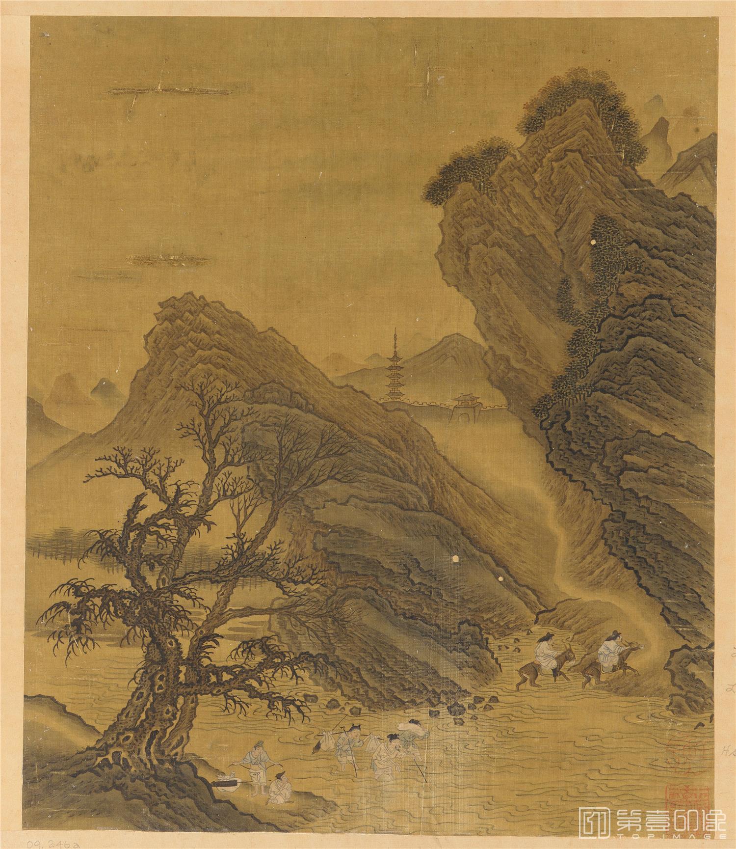 国画-涉溪图页绢本-334×28
