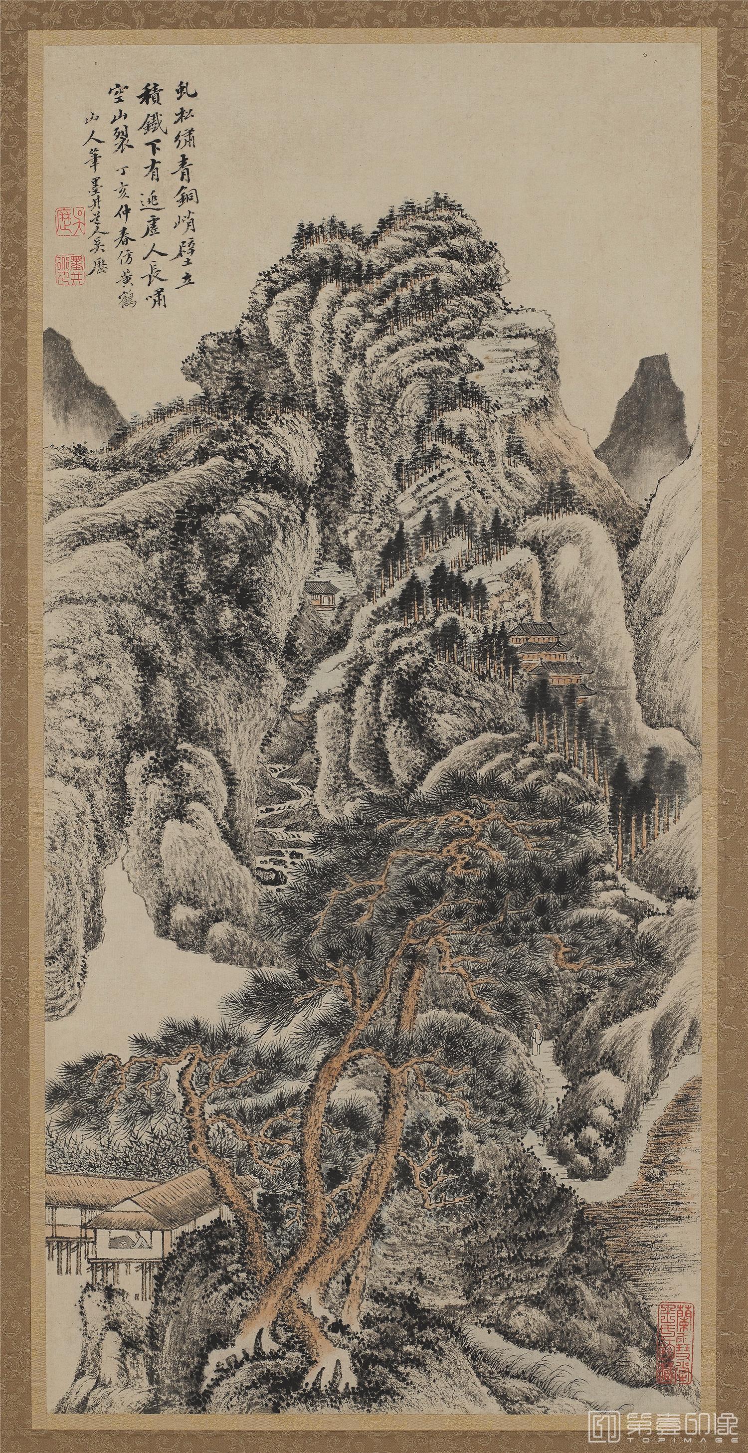 国画-仿王蒙山水立轴纸本-669×321