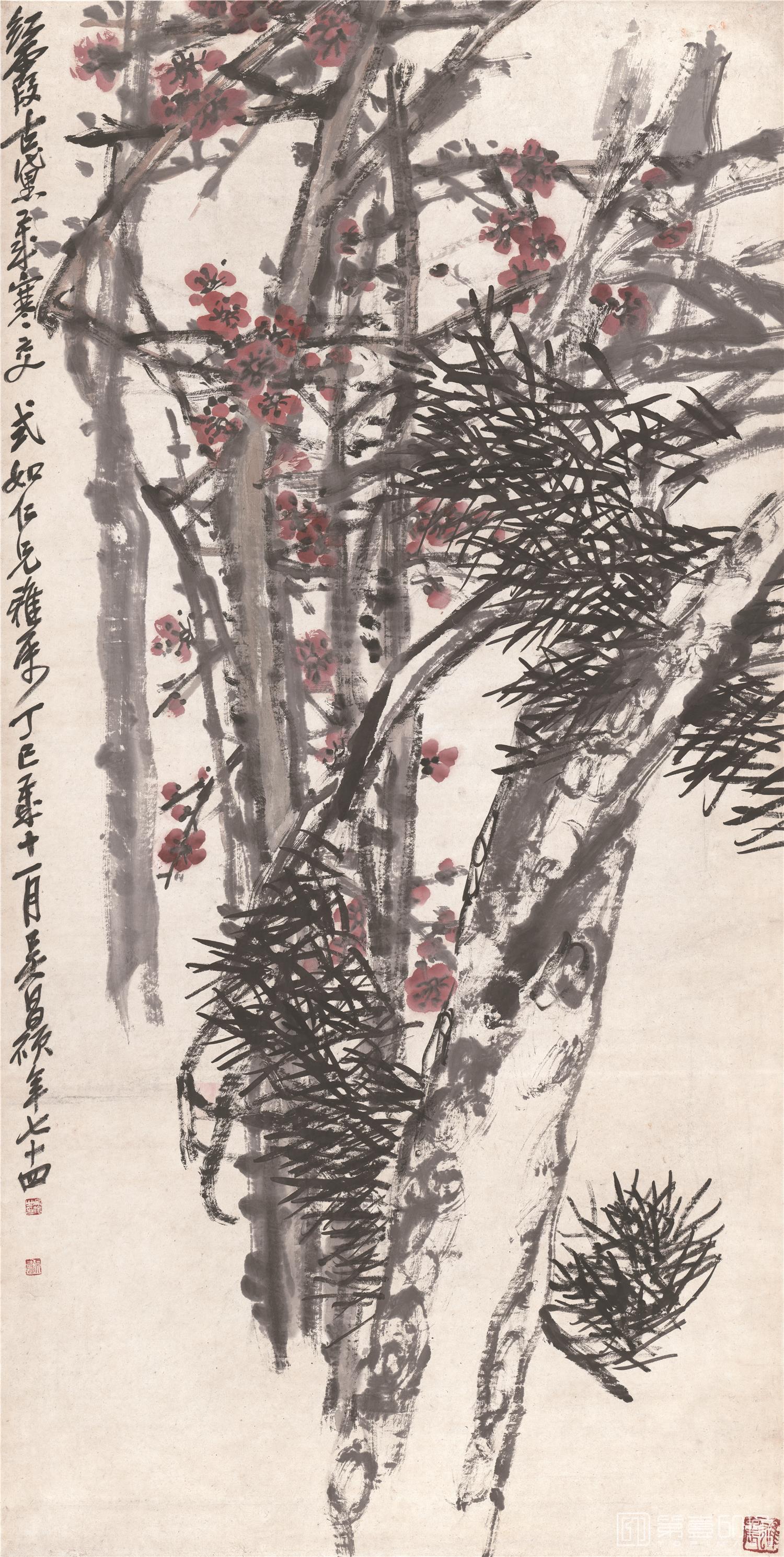 国画-松梅图立轴纸本-68×135