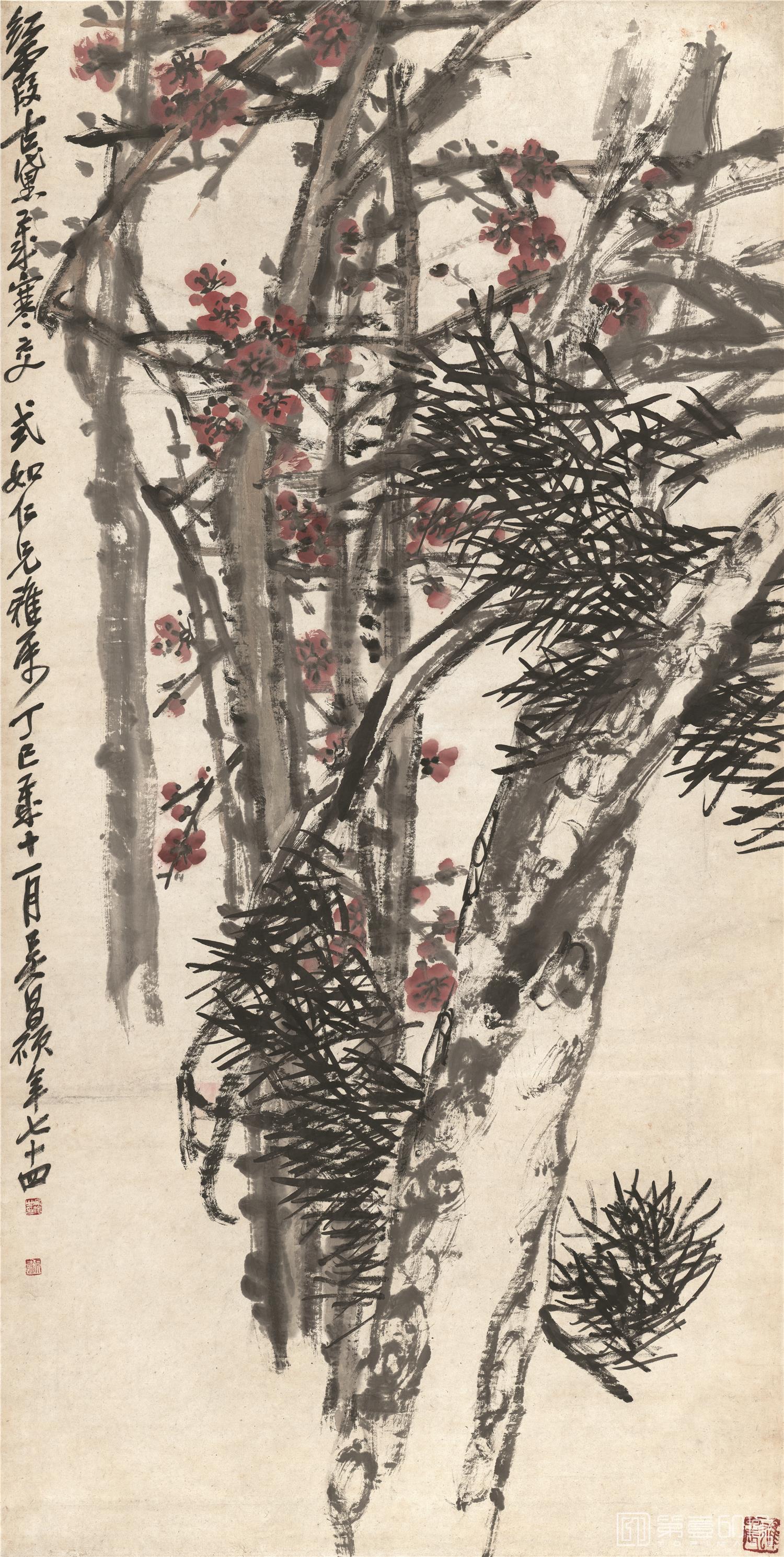 国画-松梅图 原纸本-68×135
