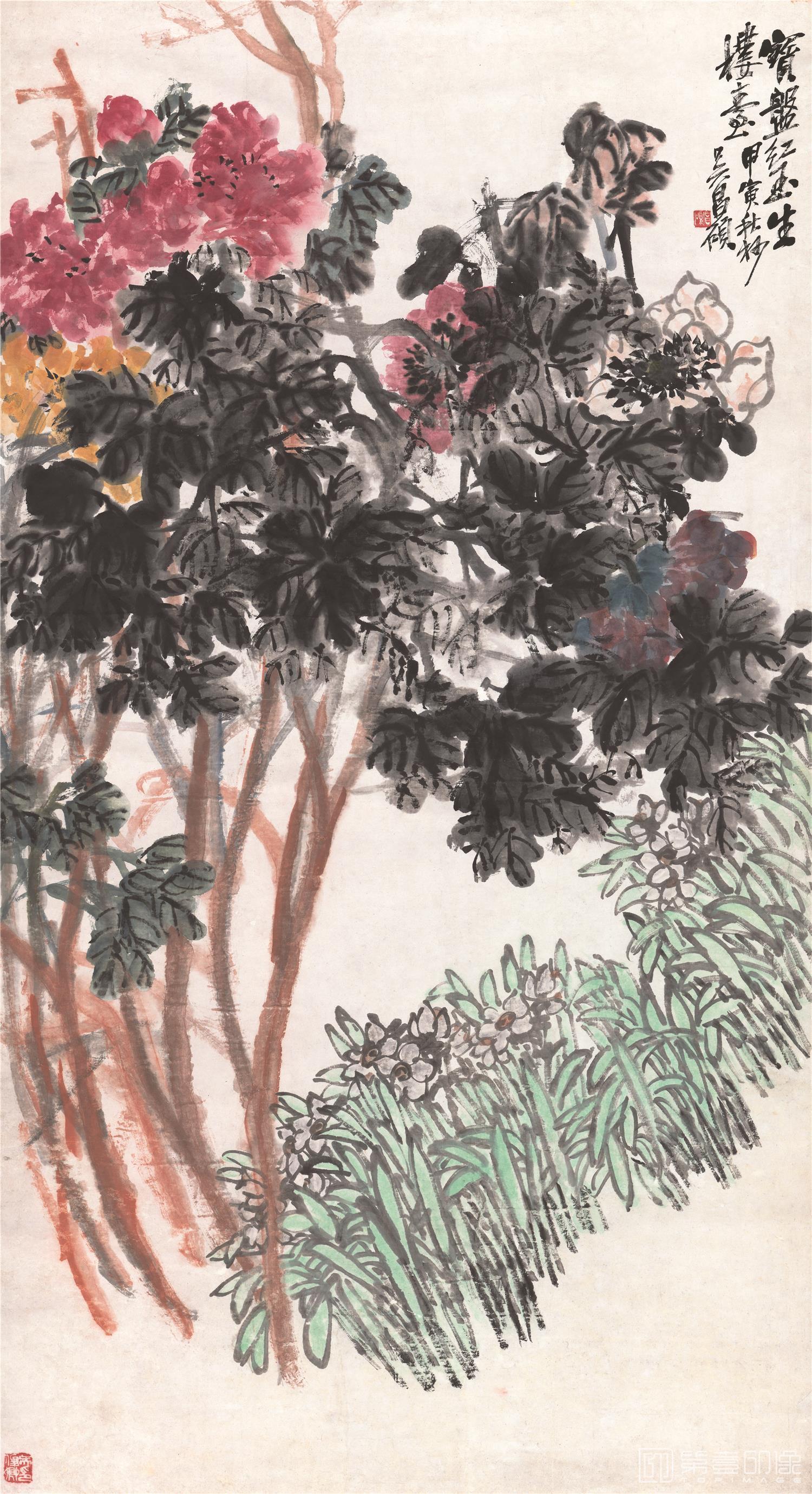 国画-牡丹水仙图立轴纸本-84×155