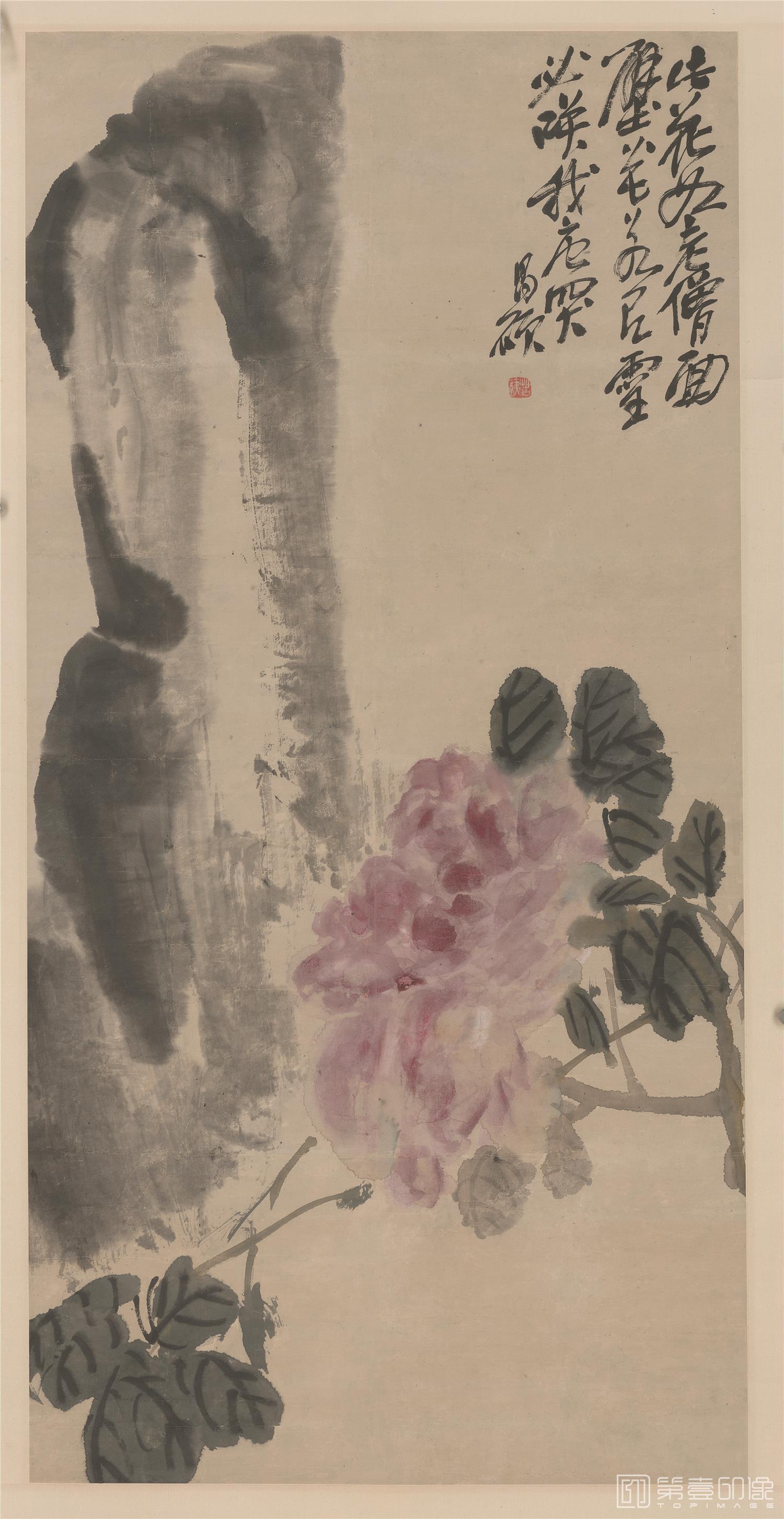 国画-此花若老诗意图轴纸本-34×60