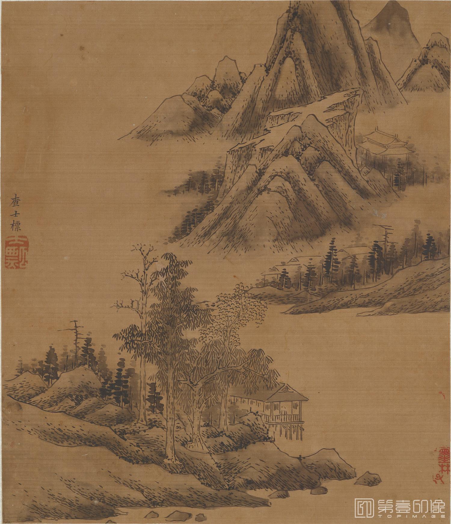 国画-山水图绢本-45×39