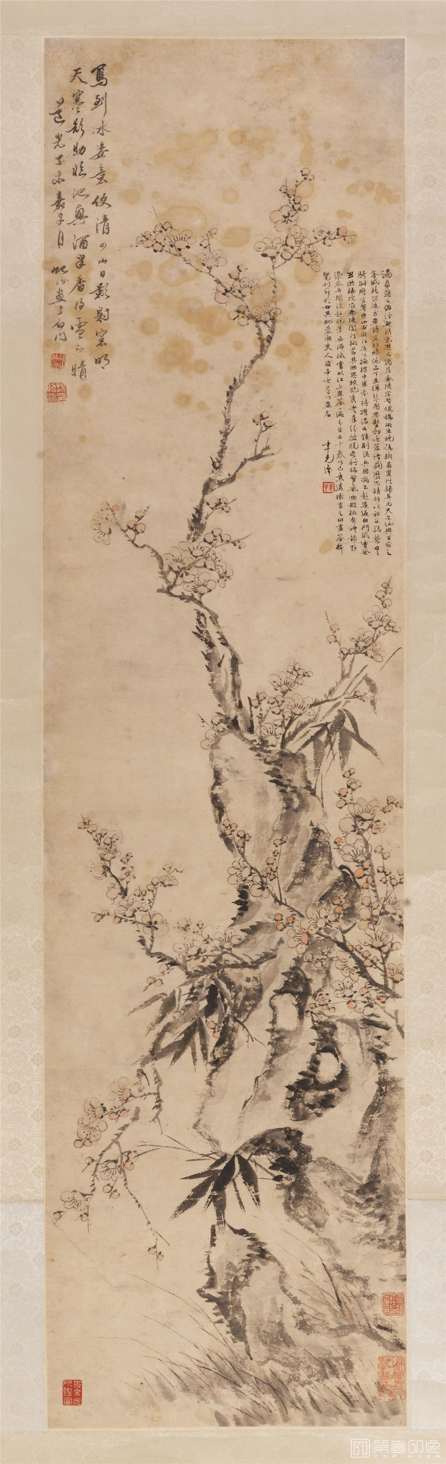 国画-梅竹石立轴纸本-34×113cm