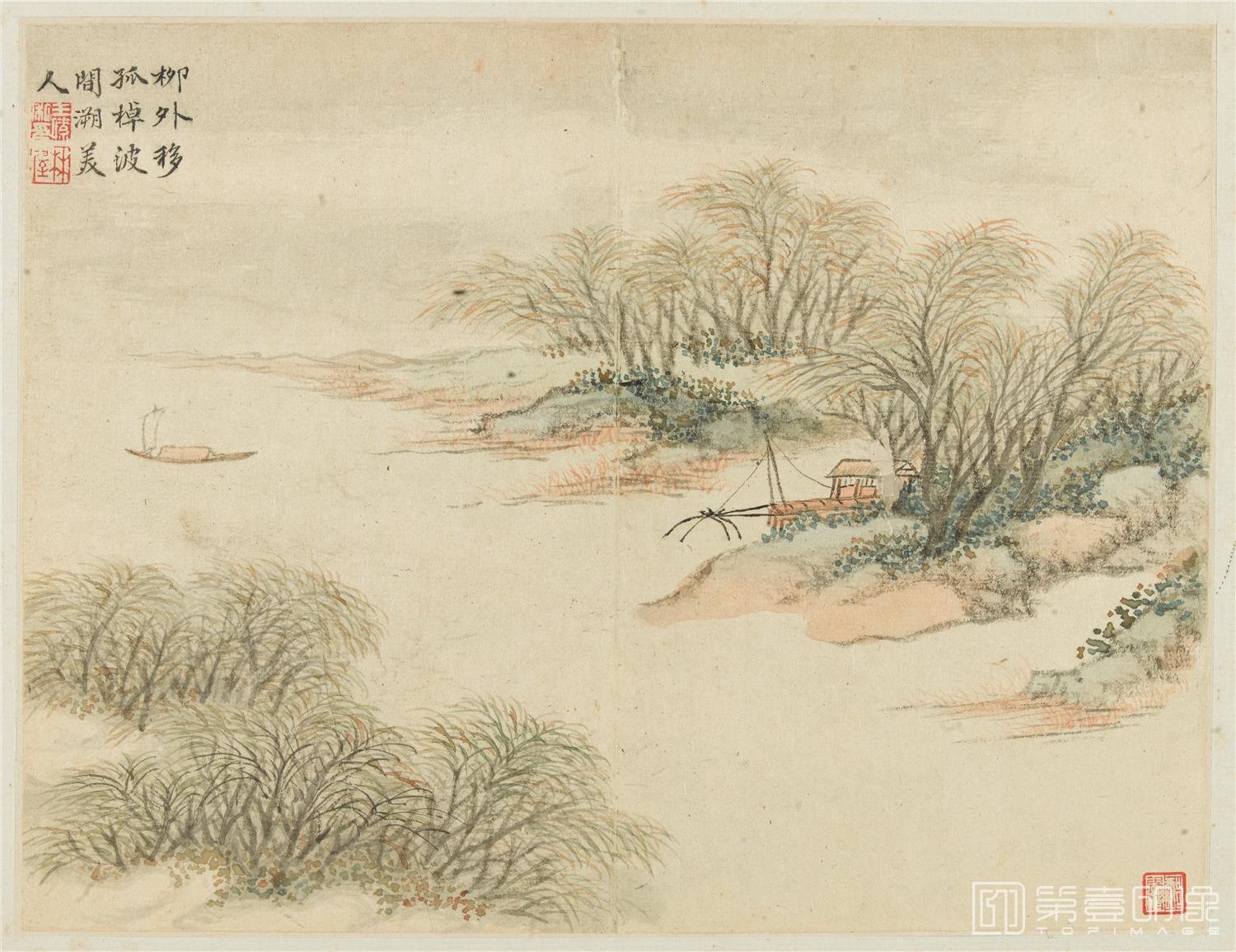 国画-山水诗画柳外移孤图纸本-38×58-2