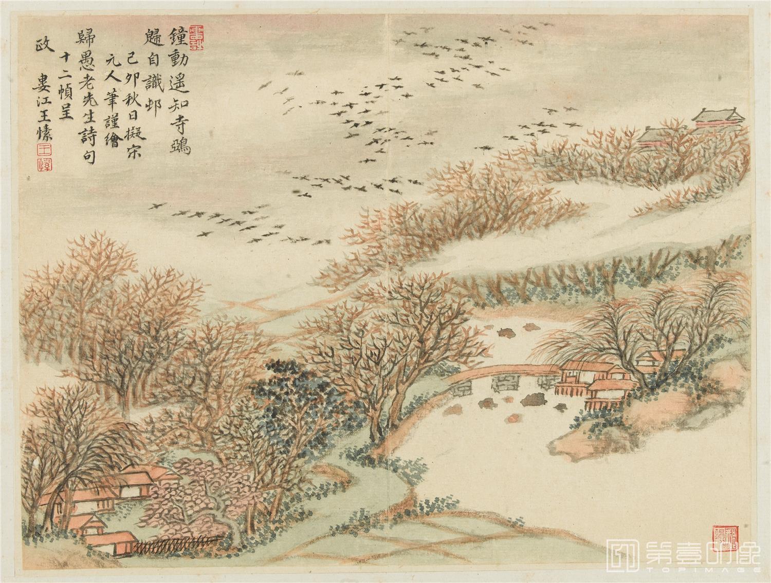 国画-山水诗画钟动遥知寺图纸本-38×50-3