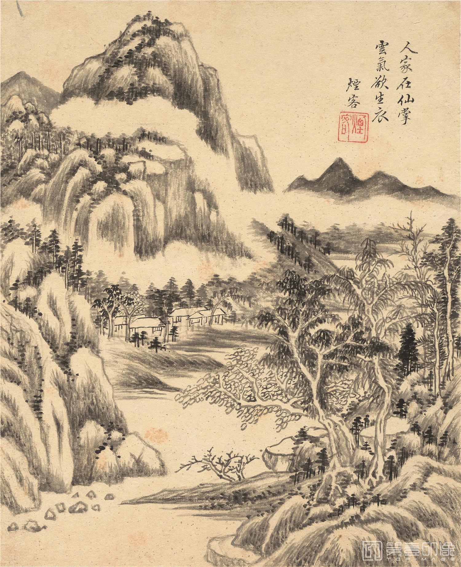 国画-人家在仙掌图 纸本册页-3