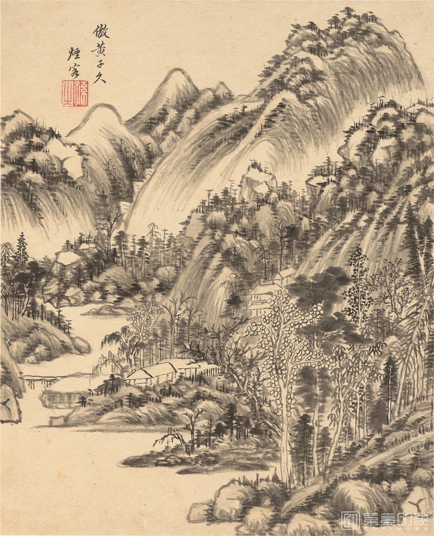 国画-仿黄子久诗意图 纸本册页-6