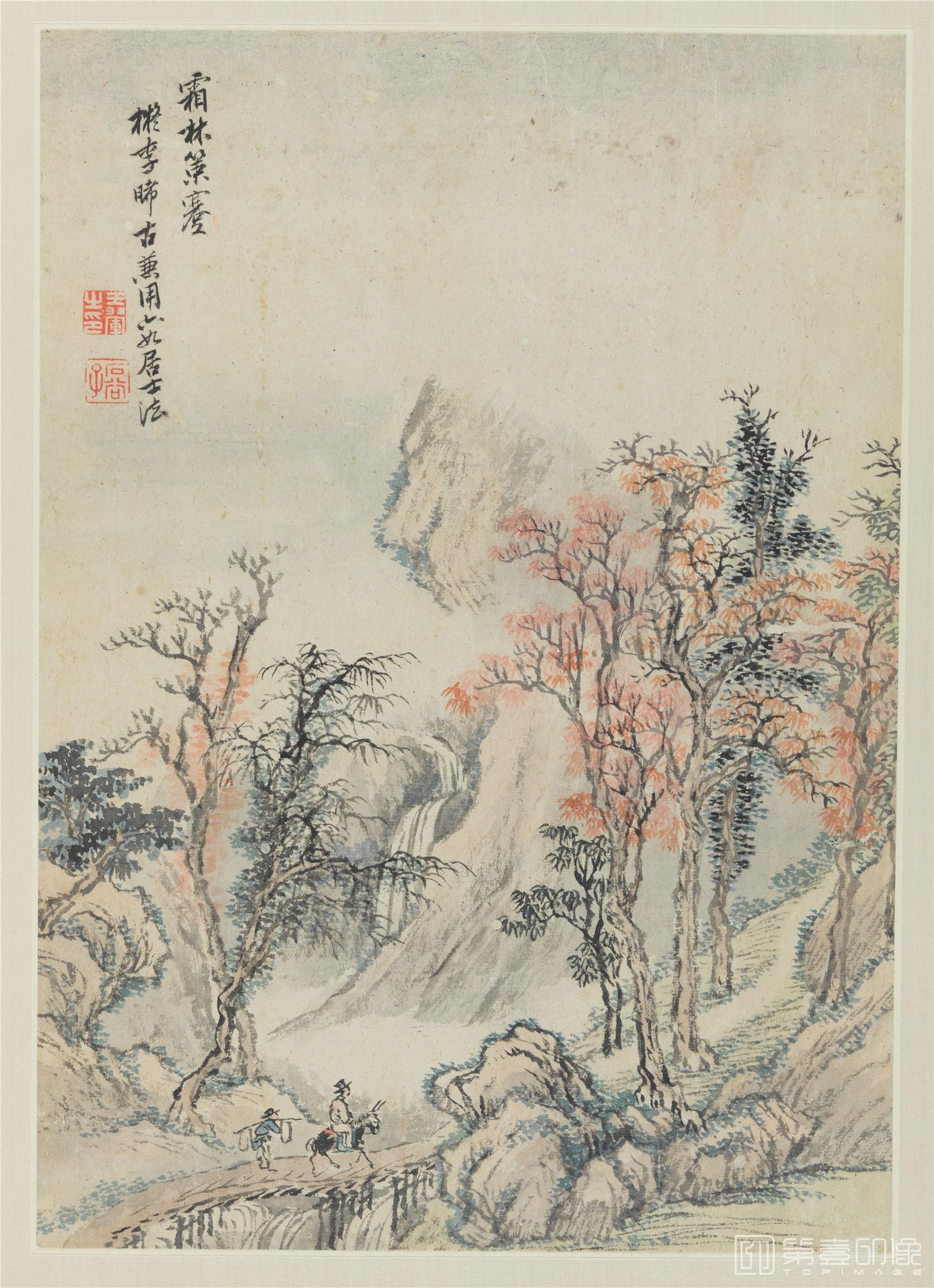 国画-摹古山水霜林策蹇图纸本-50×69