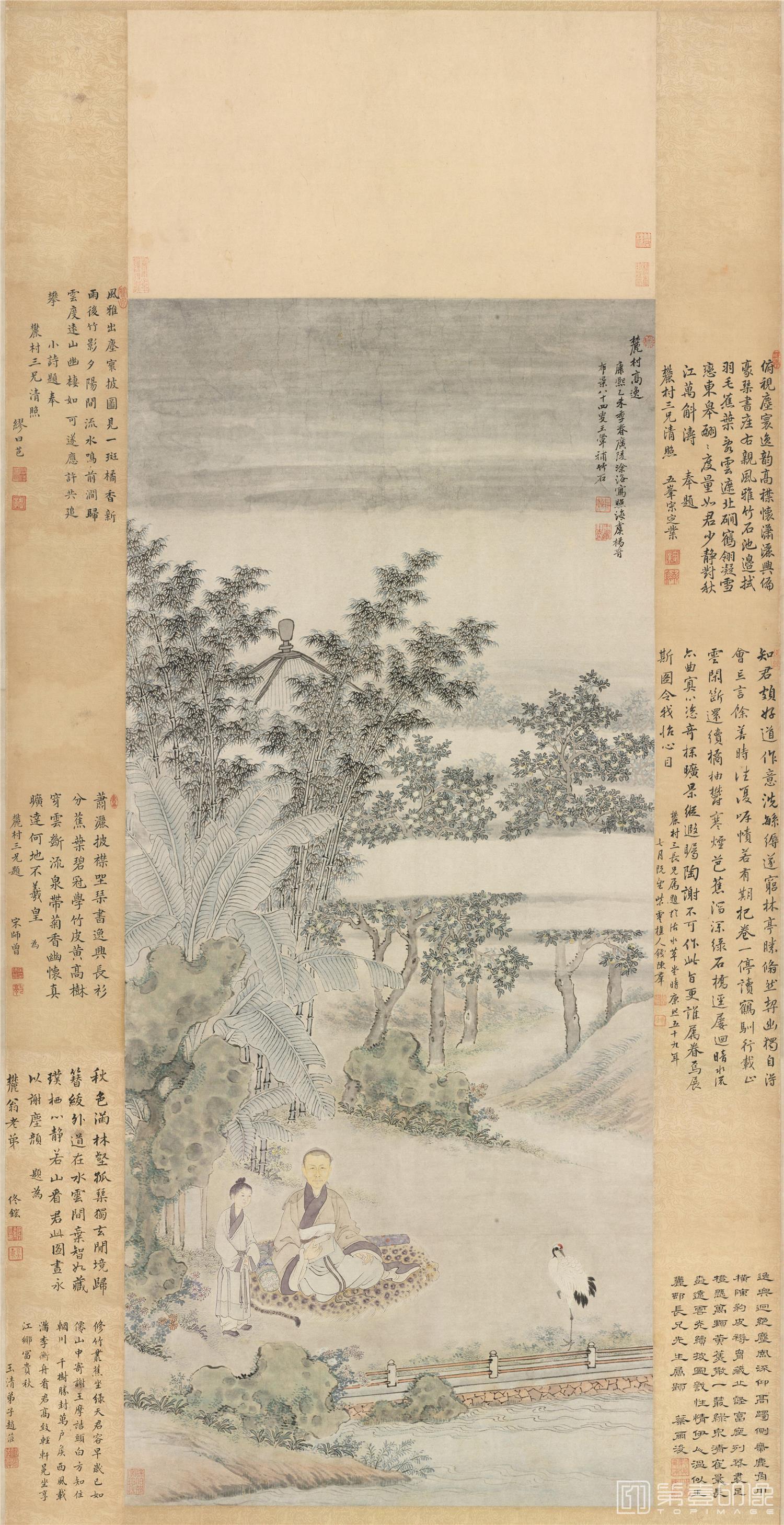 国画-麓村高逸图轴纸本-1218×535cm