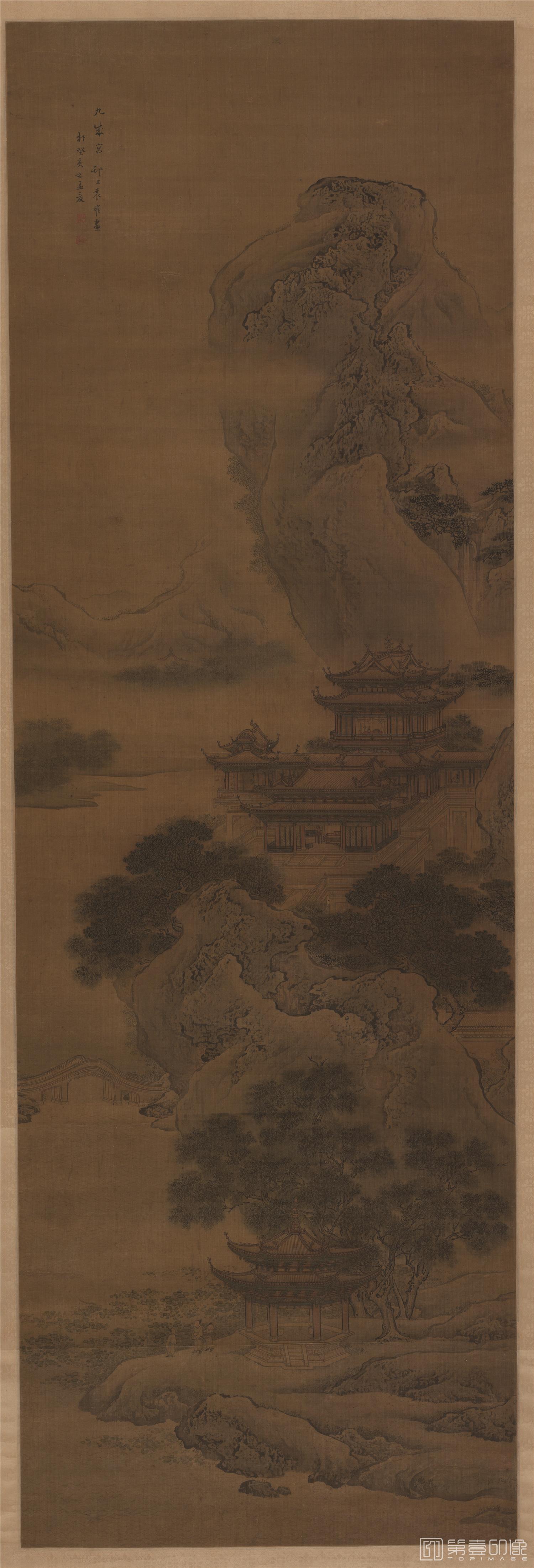 国画-九成宫图立轴绢本-60×183