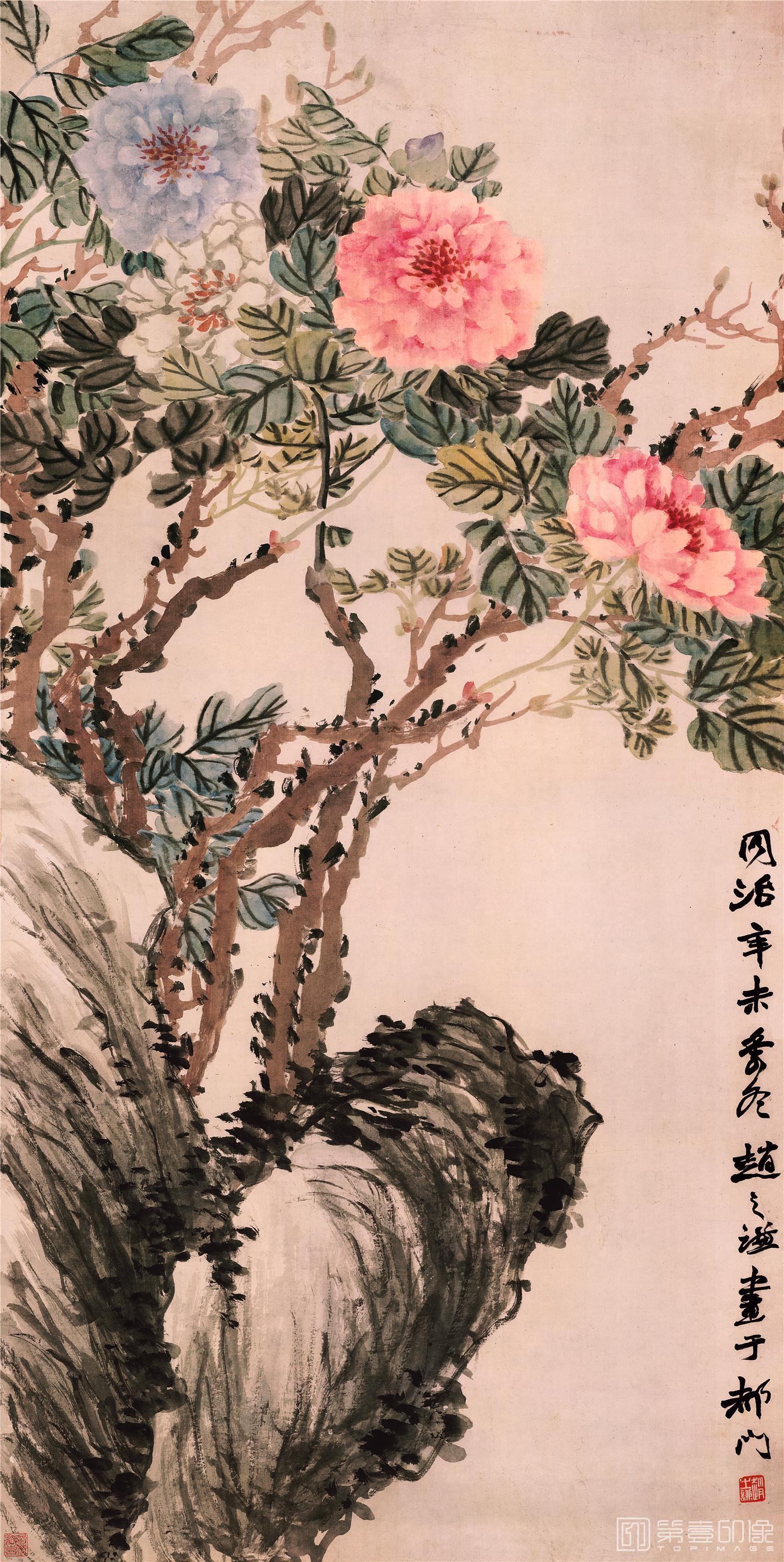 国画-牡丹 宣纸-63×125