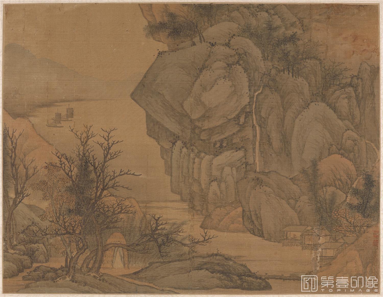 国画-江行图绢本-45×35