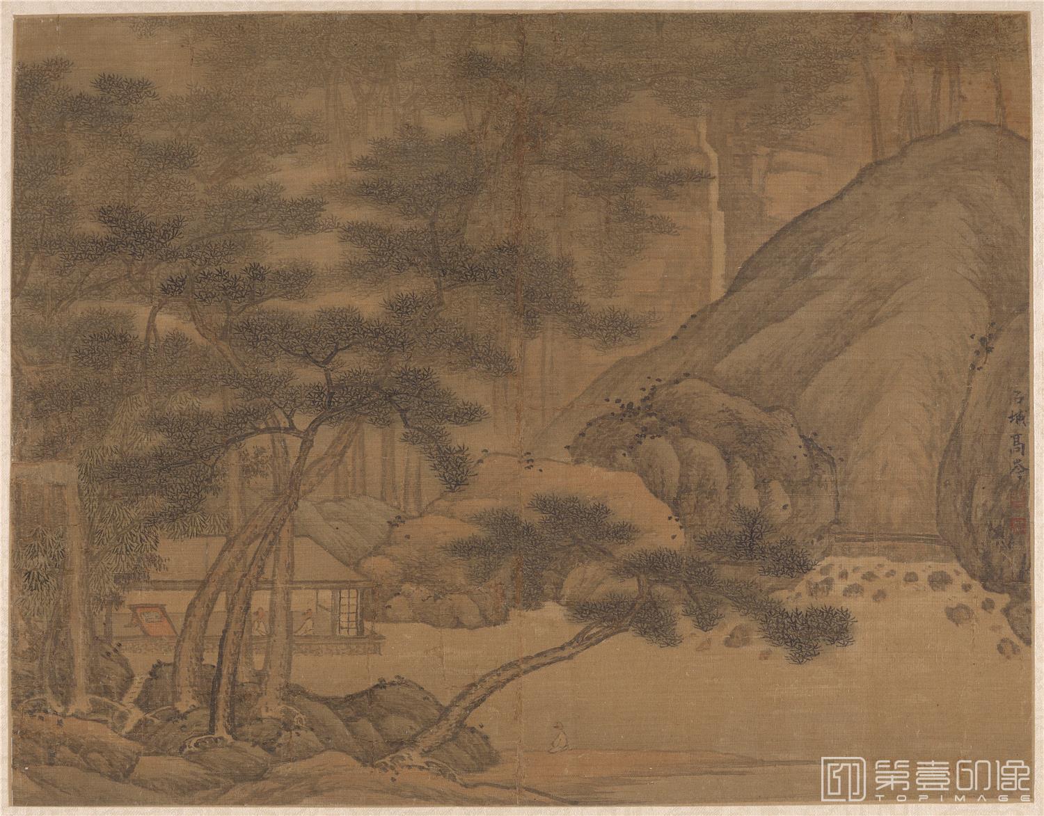 国画-访友图绢本-45×35