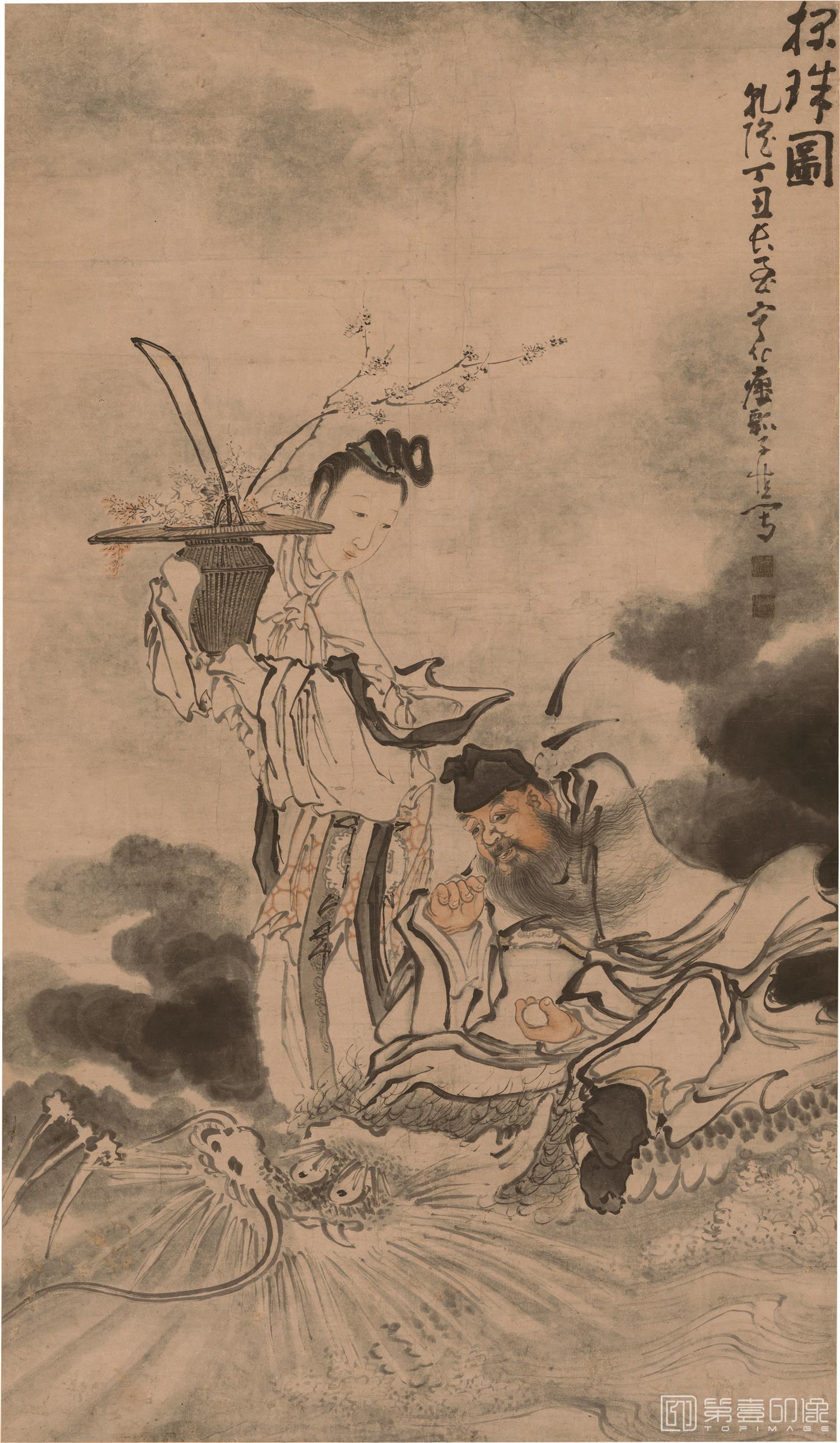 国画-探珠图立轴纸本-107×184