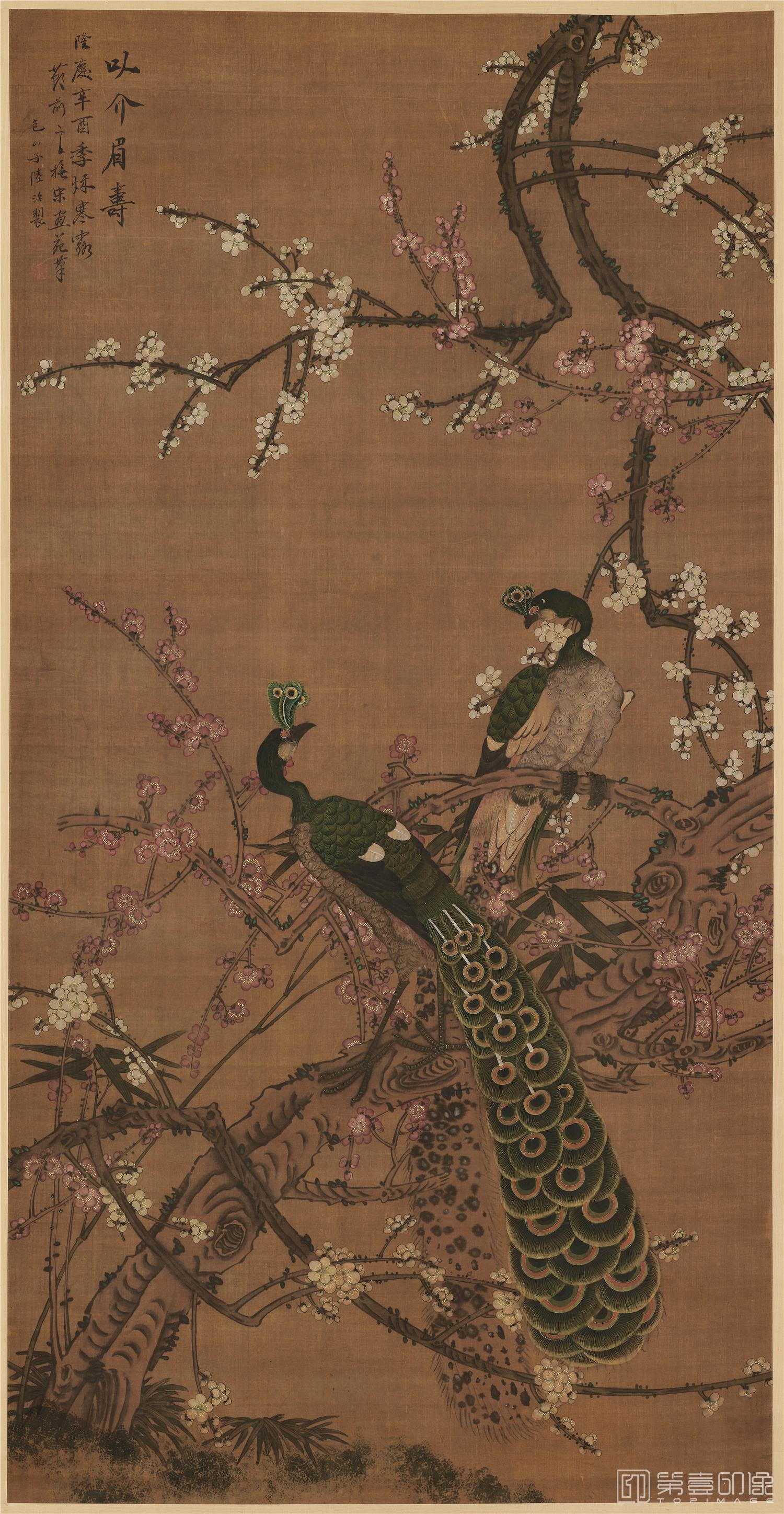 国画-梅花孔雀图立轴绢本-171×88