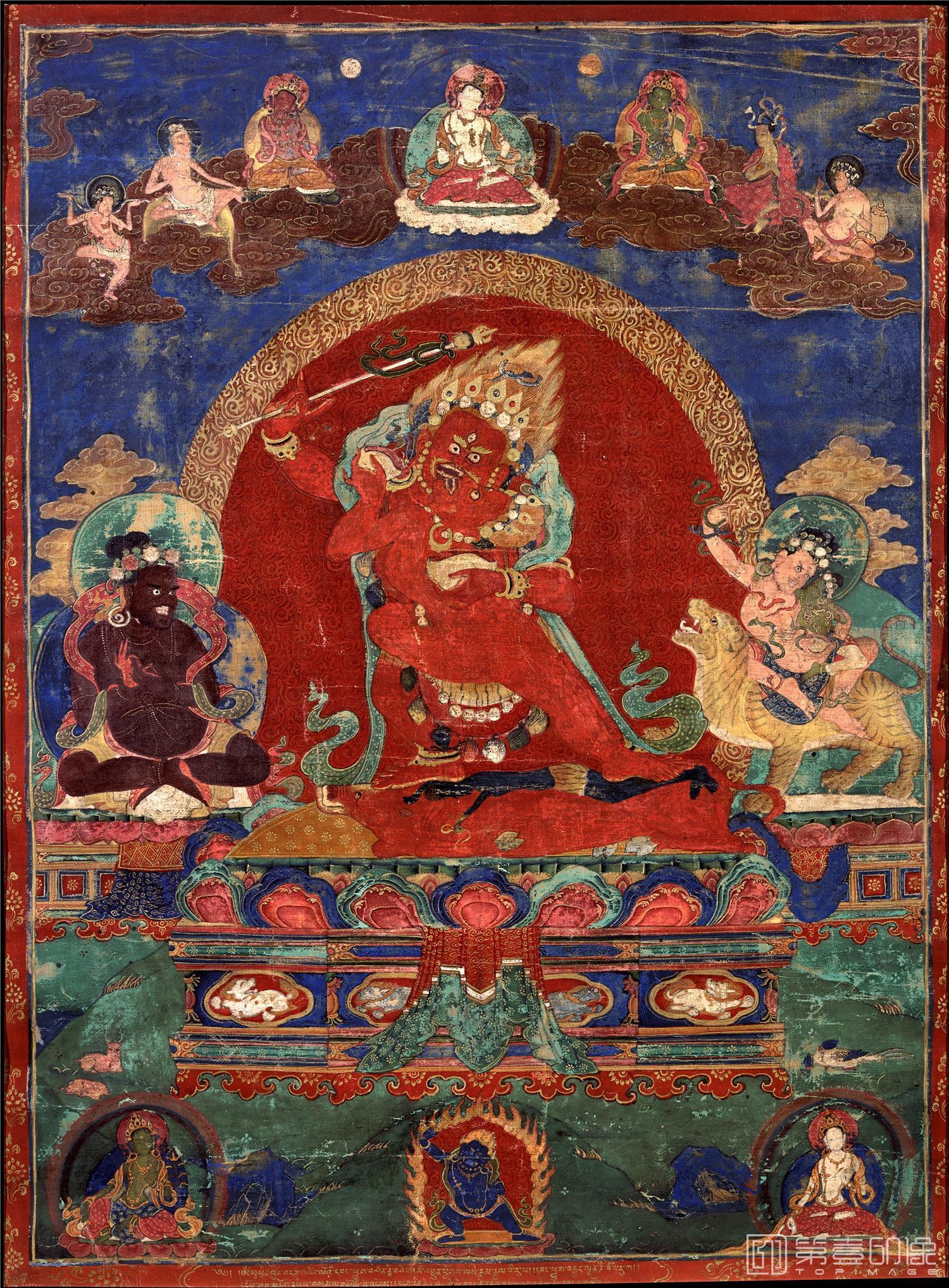 水彩画-佛无量像立轴绢本-61x83