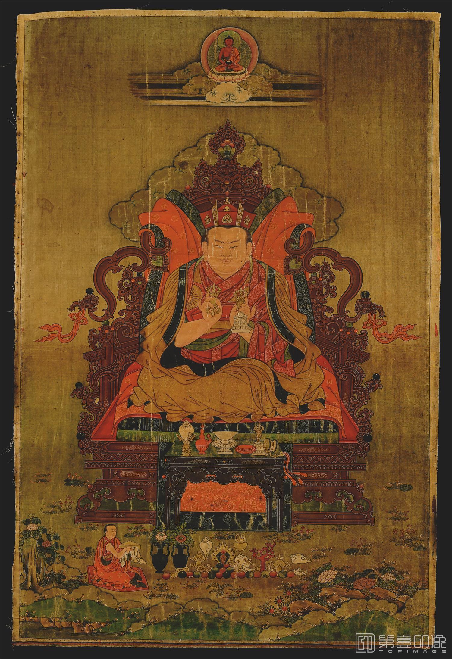 水彩画-嘉措像绢本-57x83
