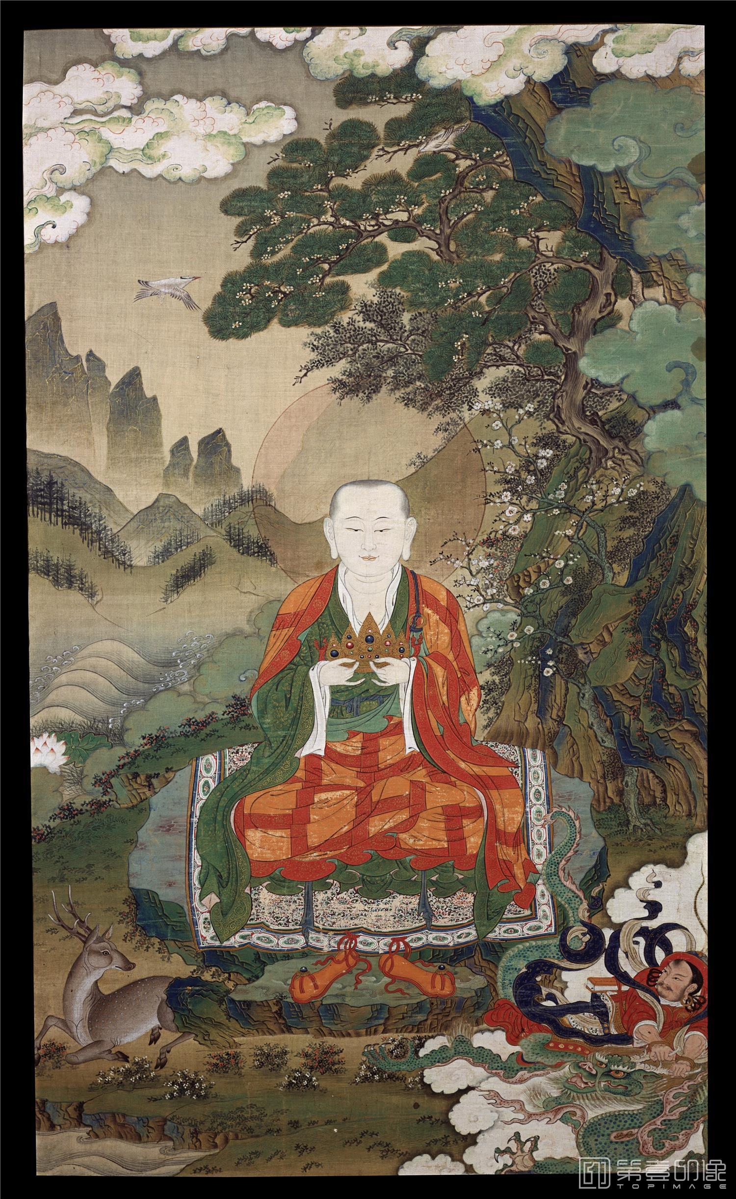水彩画-怙罗佛像立轴绢本-68x110