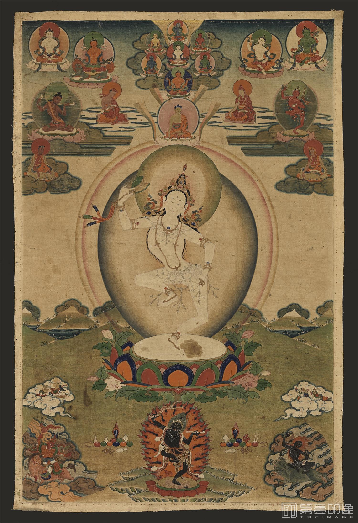 水彩画-瑜珈母像绢本-73x108