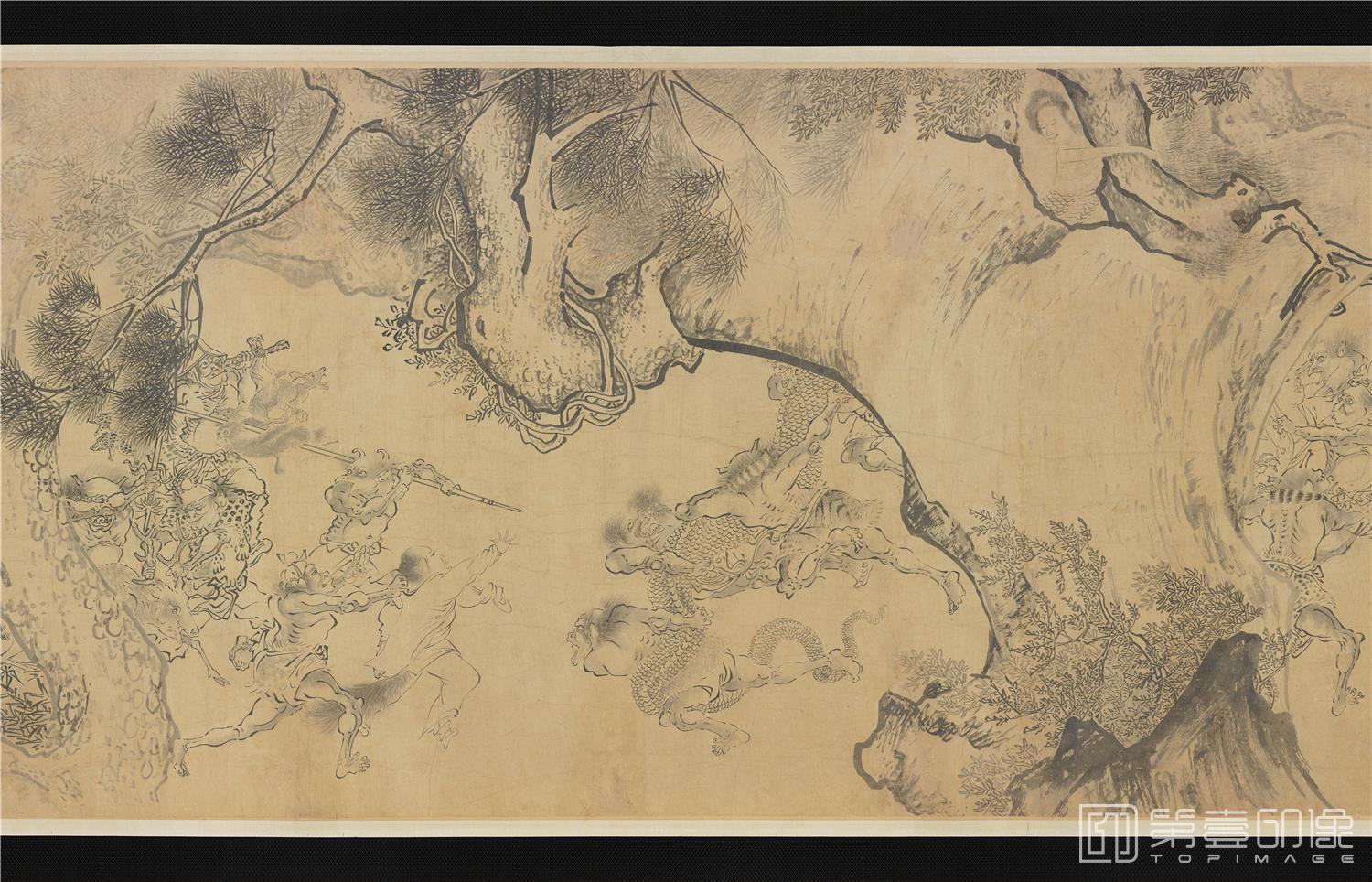 国画-二郎神搜山图-46.7x807.4cm-分段-02