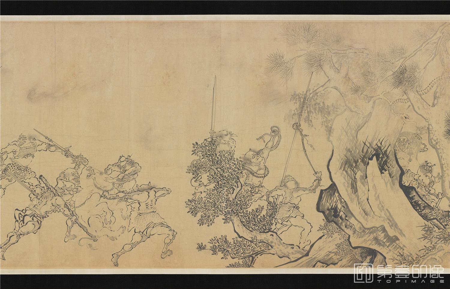 国画-二郎神搜山图-46.7x807.4cm-分段-03