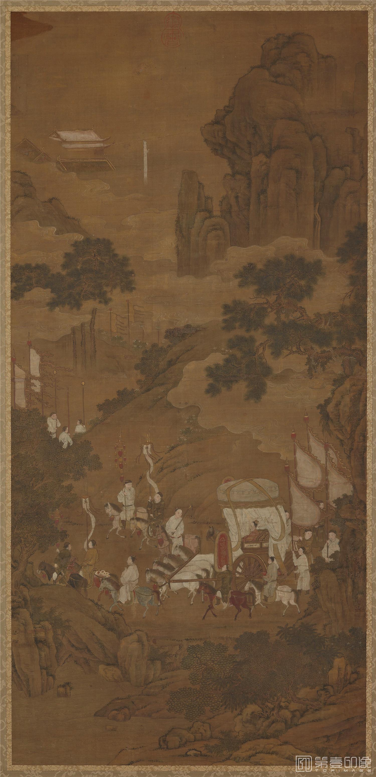 国画-蜀山行旅图轴绢本-105x51cm