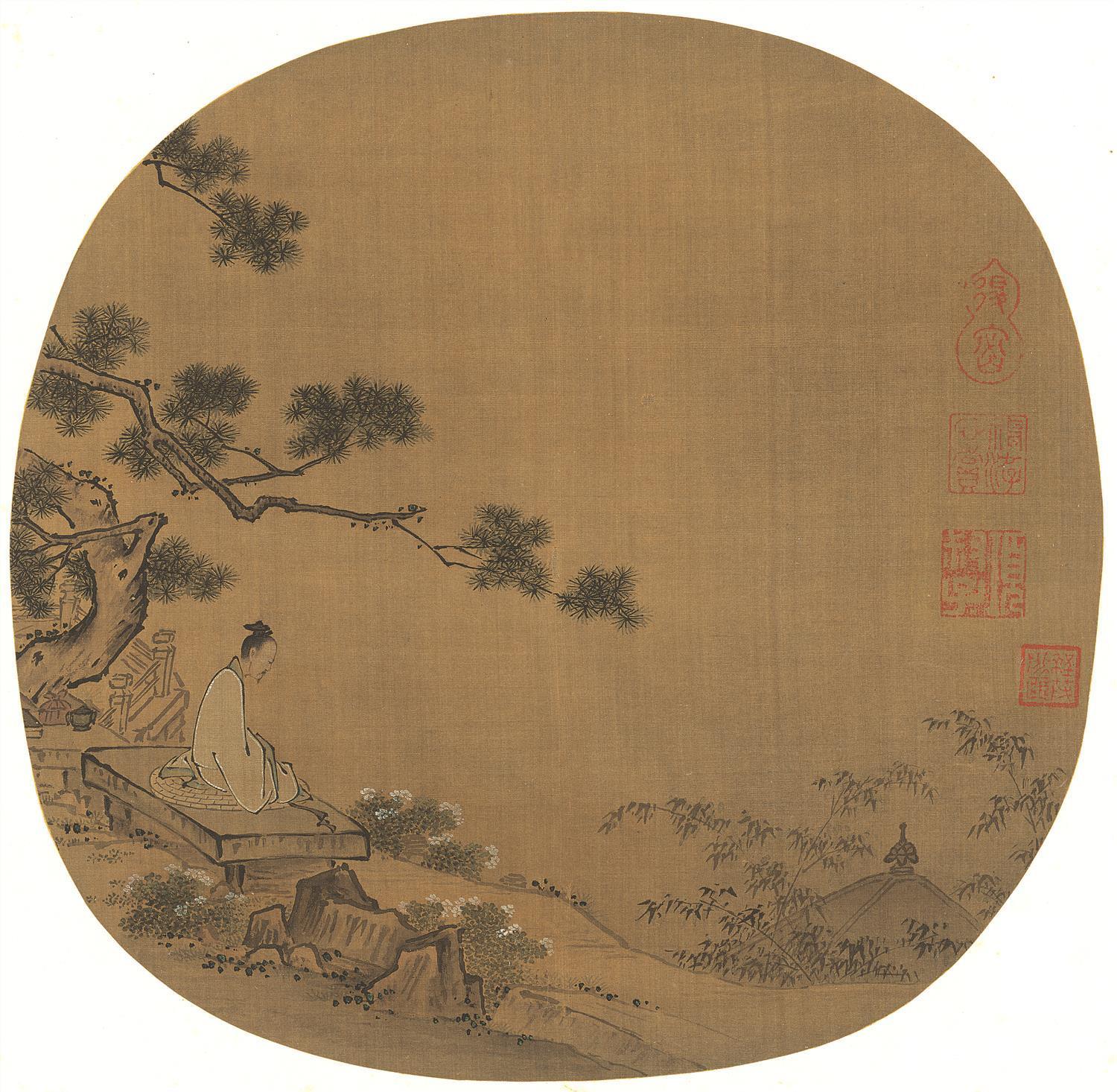 国画-松严静课图-25X26cm