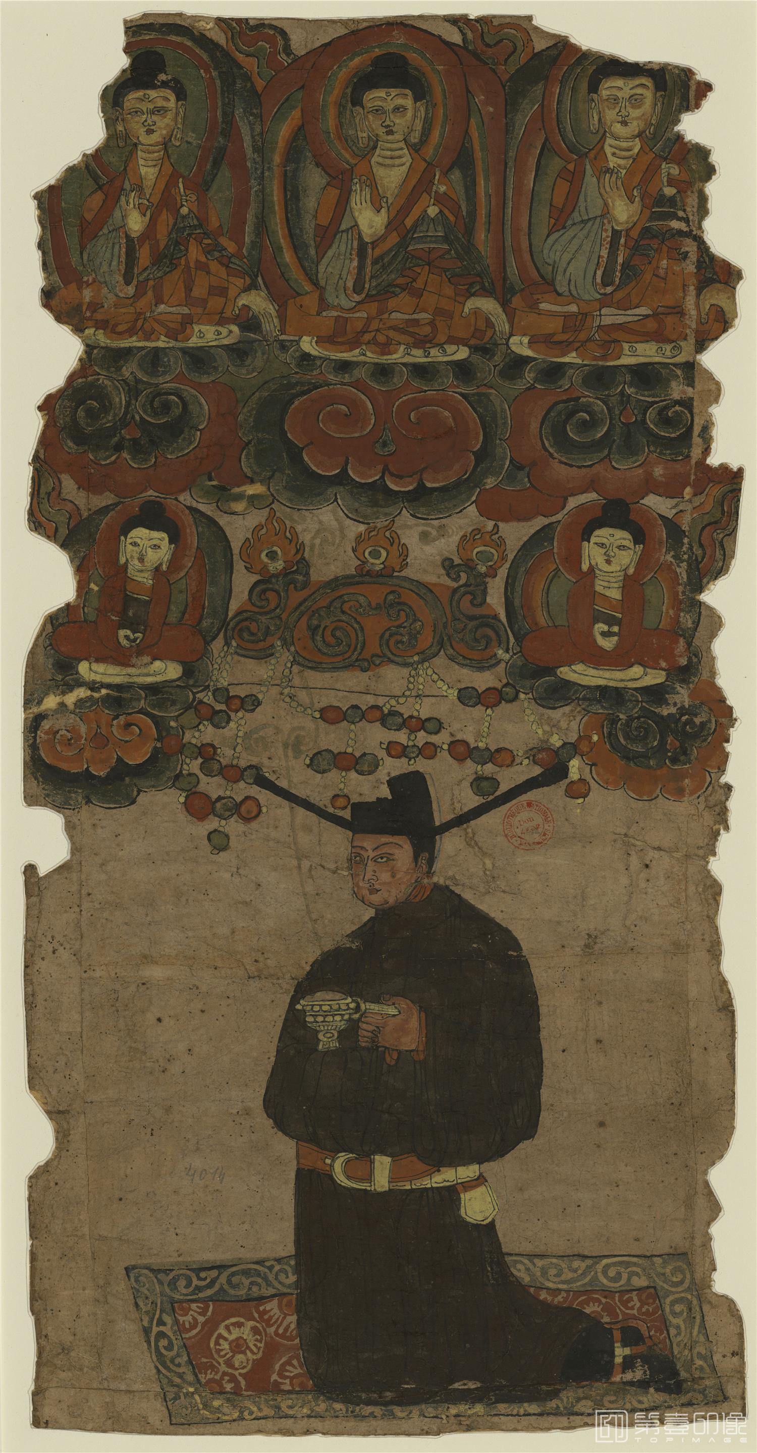 国画-敦煌莫高窟-藏经洞遗珍-彩绘-五代绢画供养图-61.1×30.6cm-01