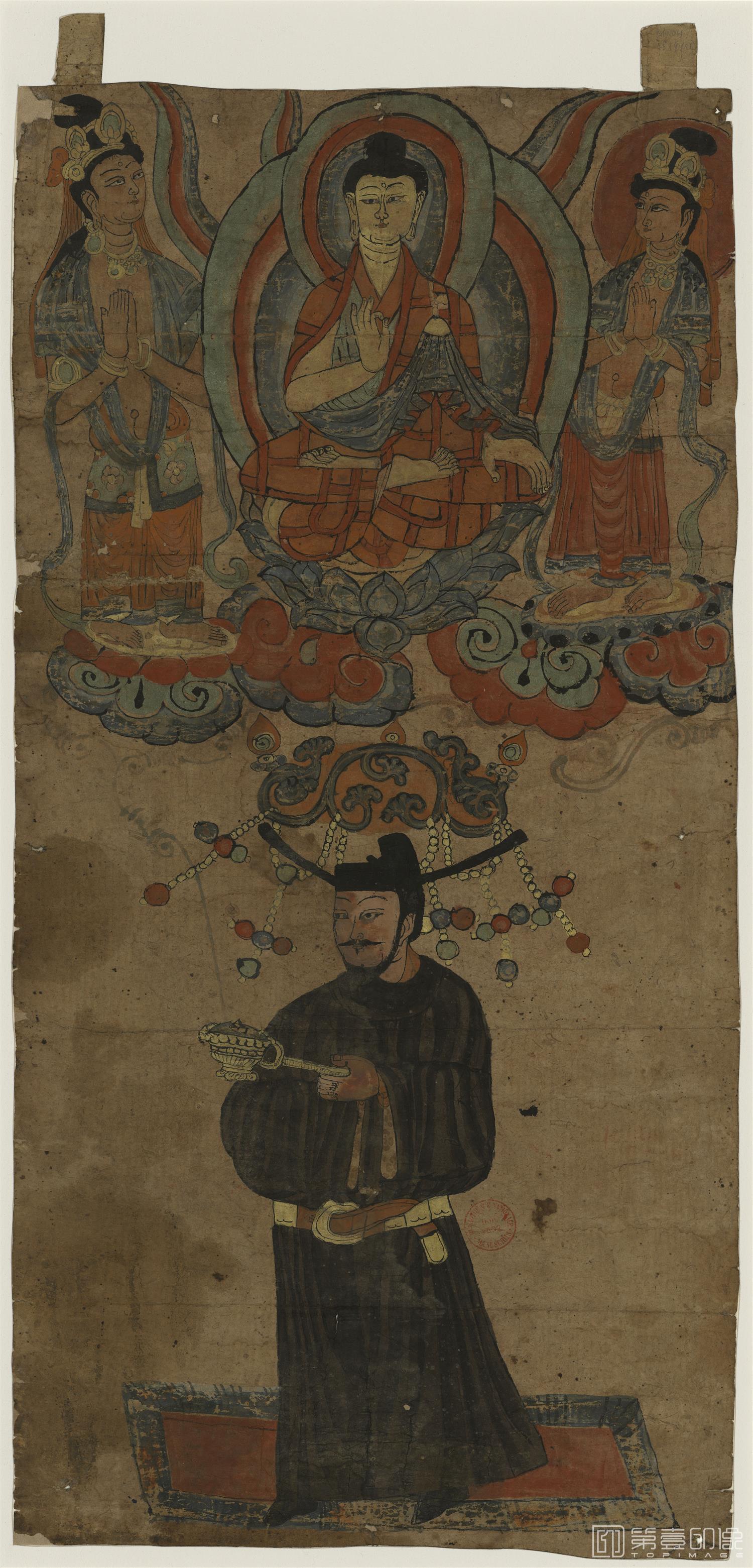 国画-敦煌莫高窟-藏经洞遗珍-彩绘-五代绢画供养图-61.8×30.6cm-02