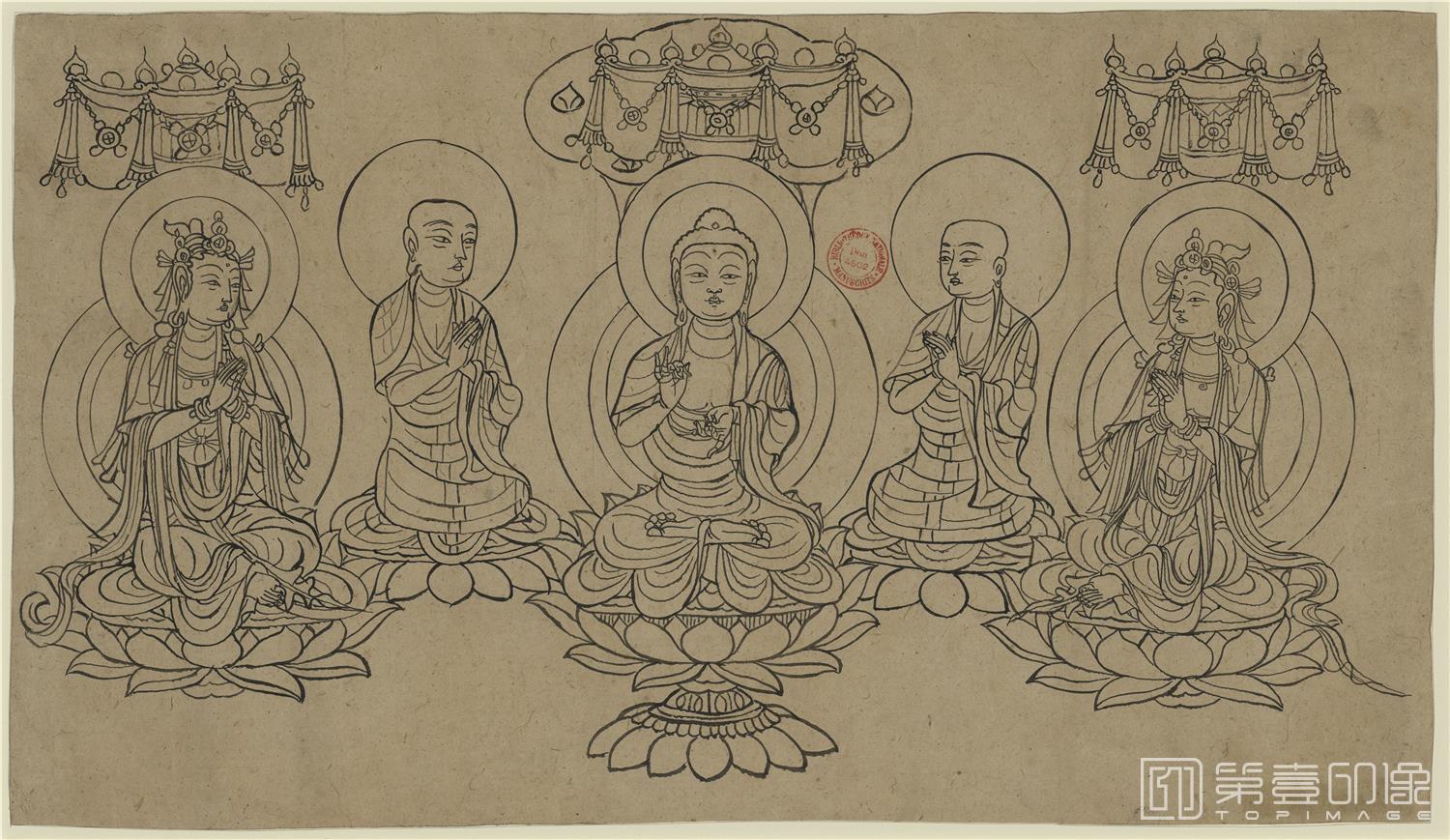 壁画-敦煌莫高窟-遗书-壁画-素描人物-29.4×50.8cm